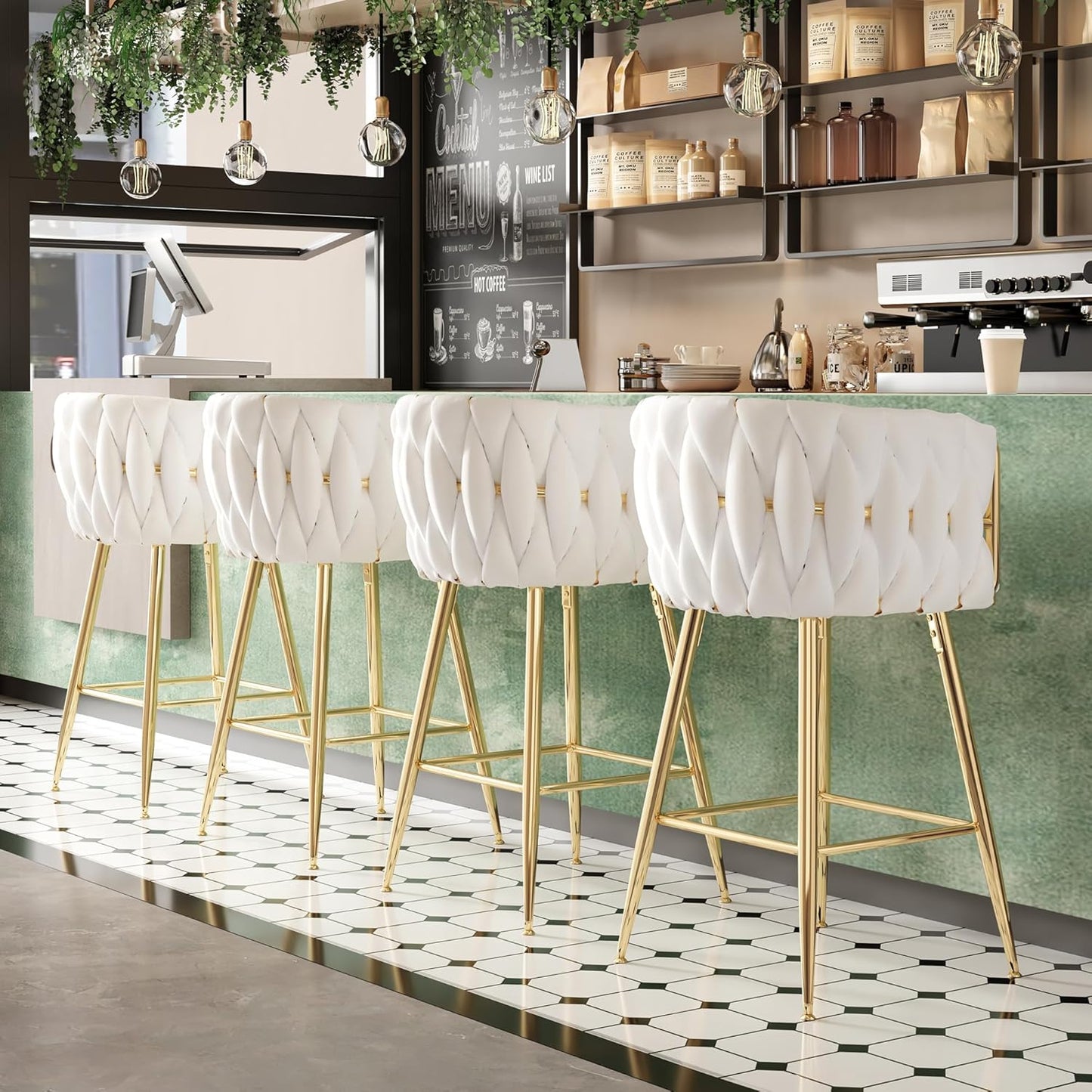 Farini Counter Height Bar Stools Set of 2 or 4, 26 Inch Modern Mid-Century Kitchen Island Stools with Backs & Metal Legs