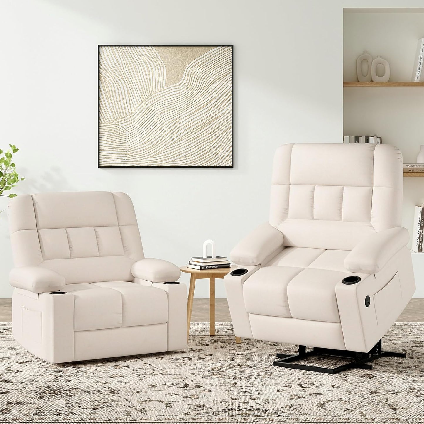 Farini Oversized Power Lift Recliner Chair with Massage and Heat for Elderly Big and Tall, Large Fabric Recliner Wide Electric Recliner Chair with USB Ports, Cup Holders, Side Pockets