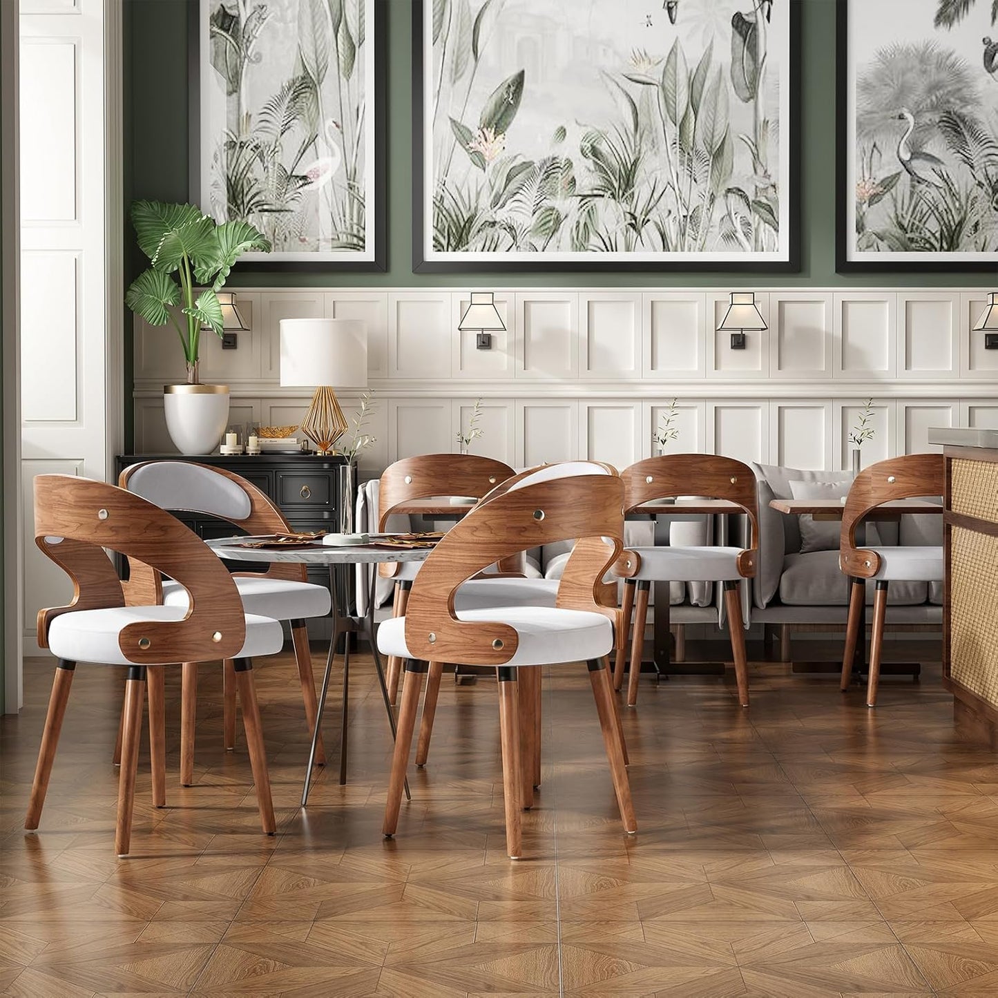 Farini Set of 2 or 4 Wood Dining Chairs with Curved Backrest for Kitchen Dining Room