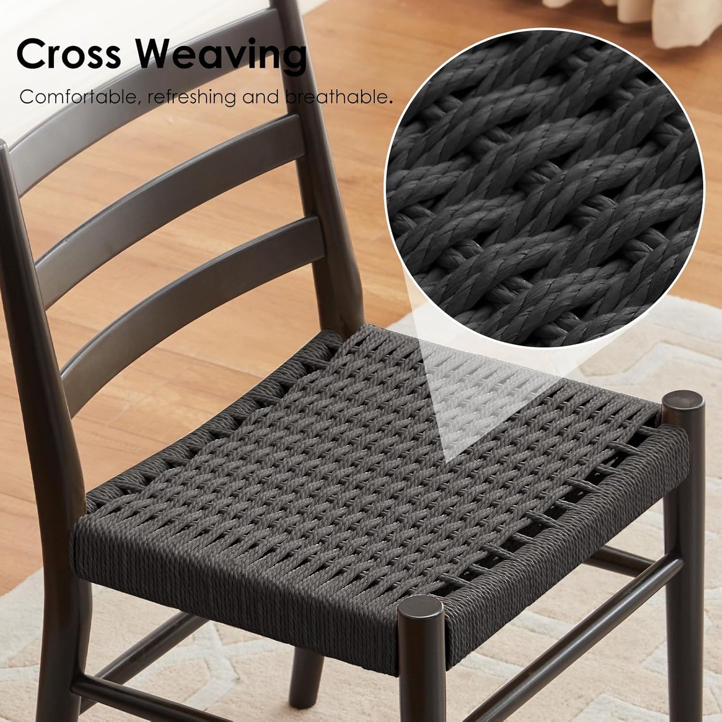 Farini Wood Rattan Dining Room Chairs with Comfortable Woven Seat,Fully-Assembled