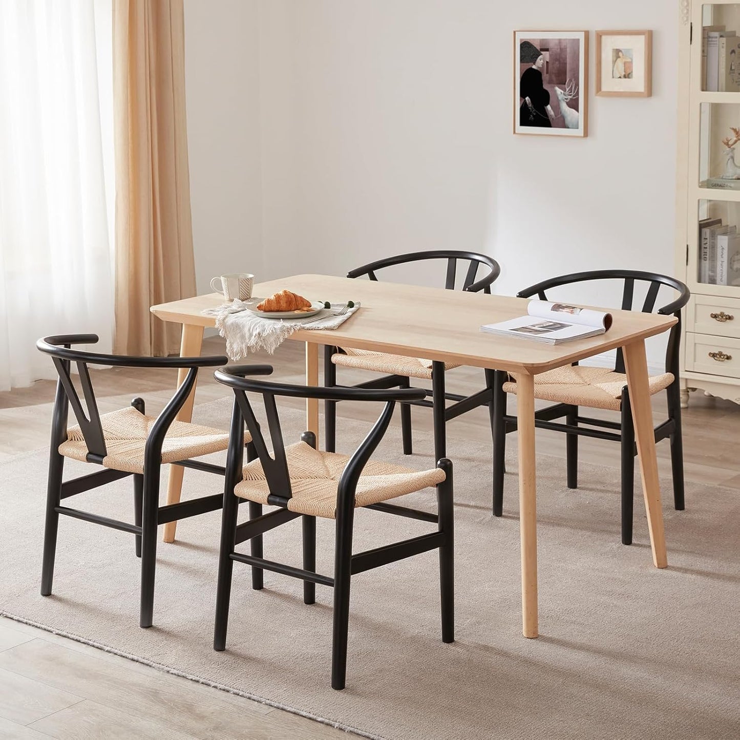 Farini Wood Wishbone Dining Room Chairs Mid Century Modern Wooden for Your Beach House, Fully Assembled
