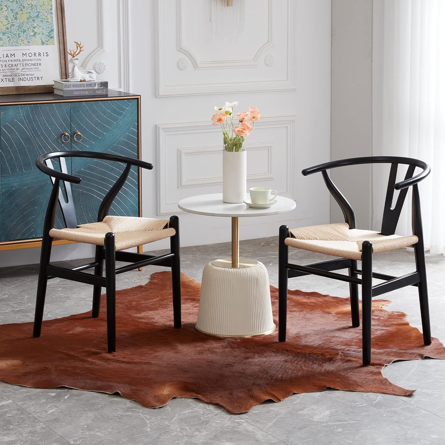 Farini Fully Assembled Wishbone Rattan Dining Room Chairs, Set of 2 or 4