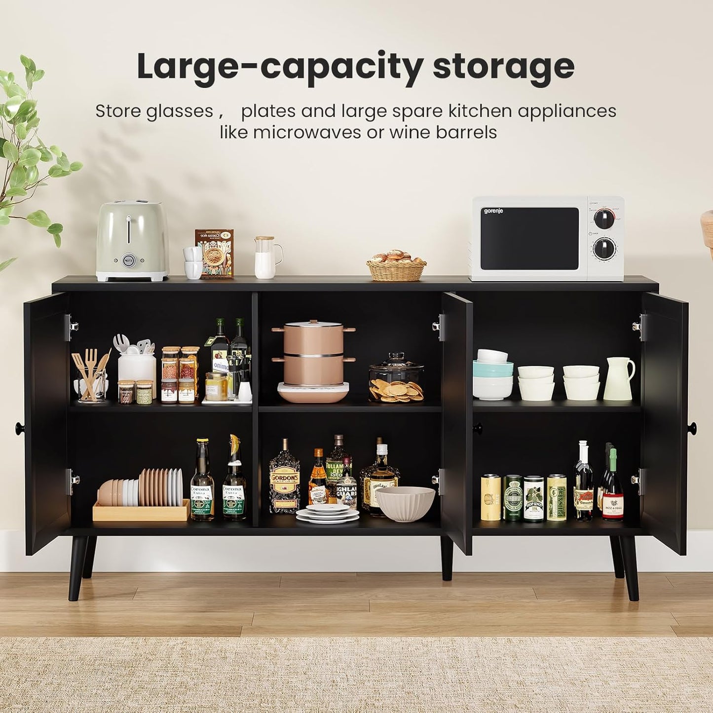 Farini Modern Sideboard Buffet, 3-Door Rattan Storage Cabinet for Kitchen, Living Room & Entryway