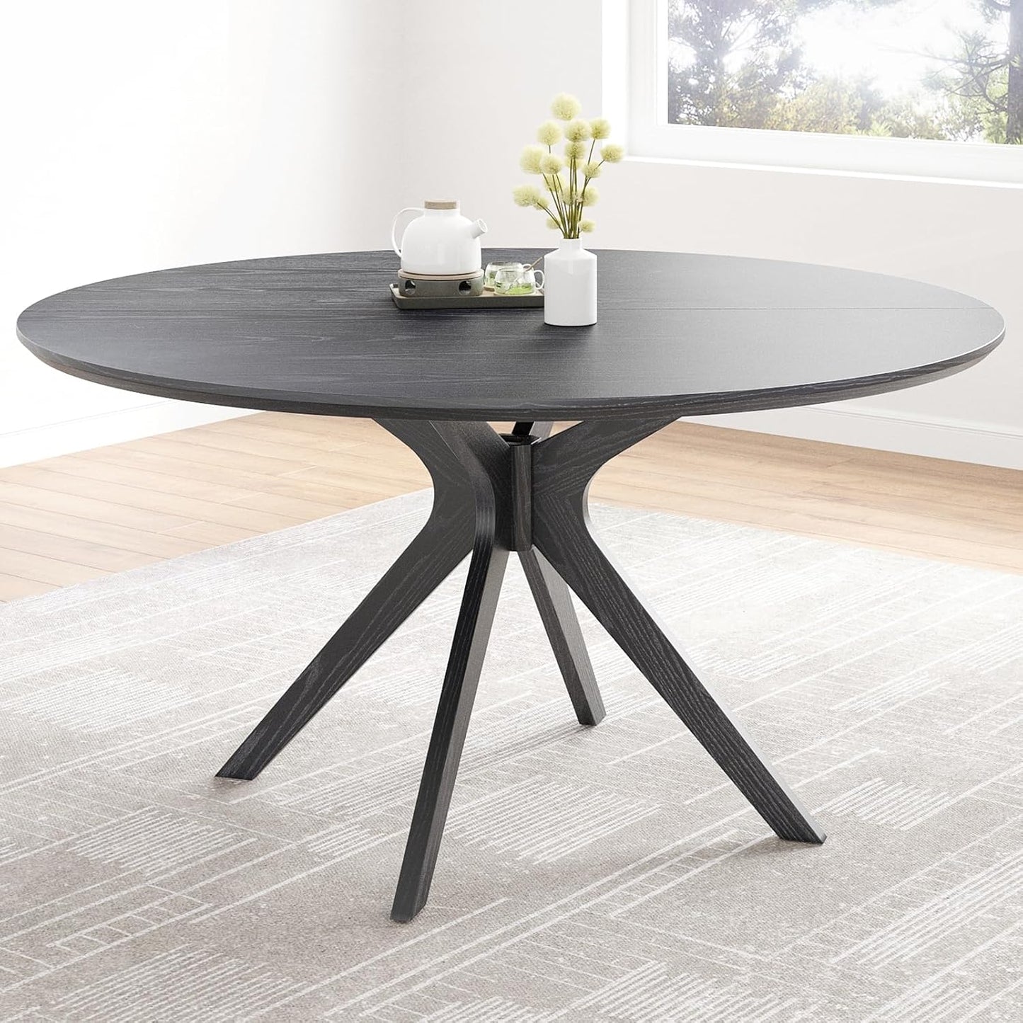Farini 47.2" Solid Wood Round Dining Kitchen Table for 4-6 People with Intersecting Pedestal Base