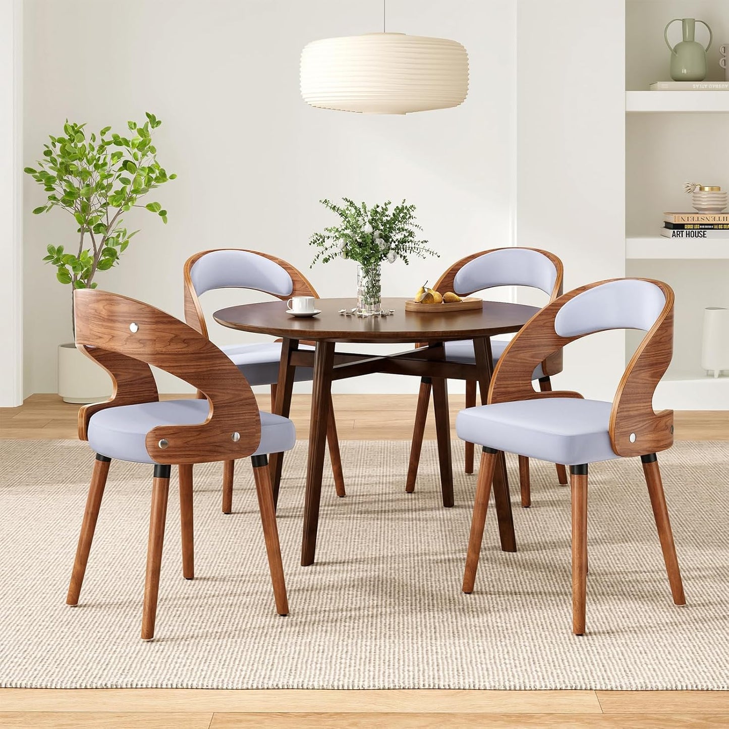 Farini Set of 2 or 4 Wood Dining Chairs with Curved Backrest for Kitchen Dining Room
