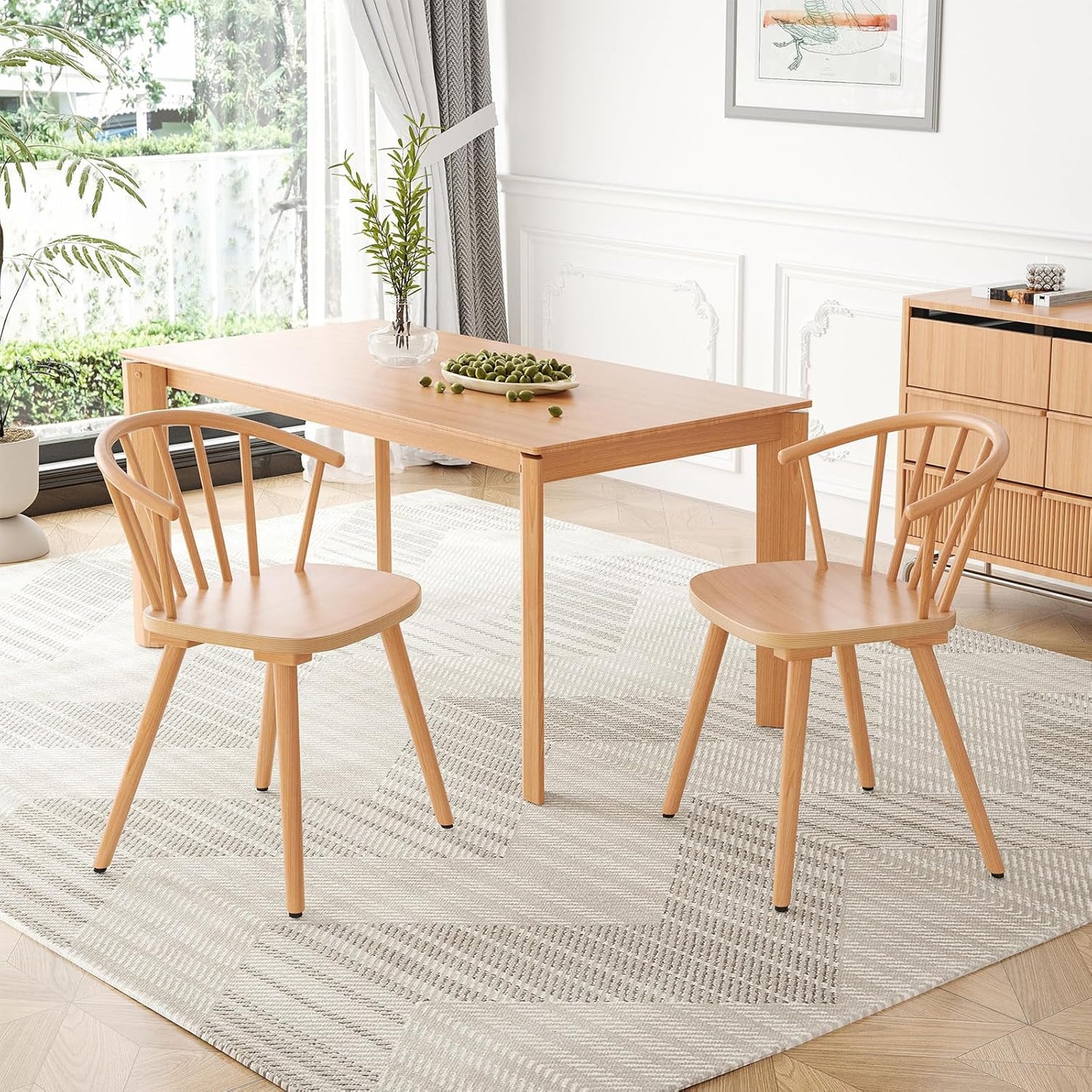 Farini Windsor Dining Chairs, Kitchen & Dining Room Chairs for Dining Room with Spindle Back, Mid Century Modern Dining Table Chairs with Comfortable Seat, Wood Dining Chair