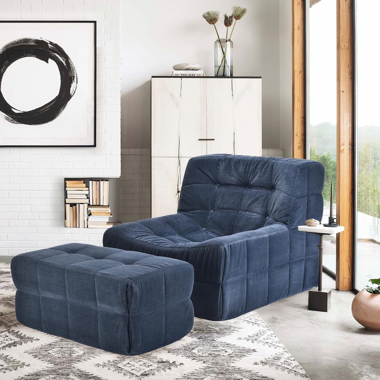 Farini Bean Bag Chair for Adults with Ottoman, Oversized Beanbag Chairs with High-Density Memory Foam, Comfy Lazy Sofa with Head, Neck, Back, Lumbar, Hip Support for Living Room, Bedroom