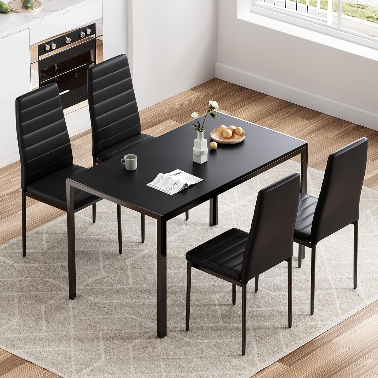 Farini 5-Piece Dining Table Set for Dining Room,4 Upholstered PU Chairs and 1 Table