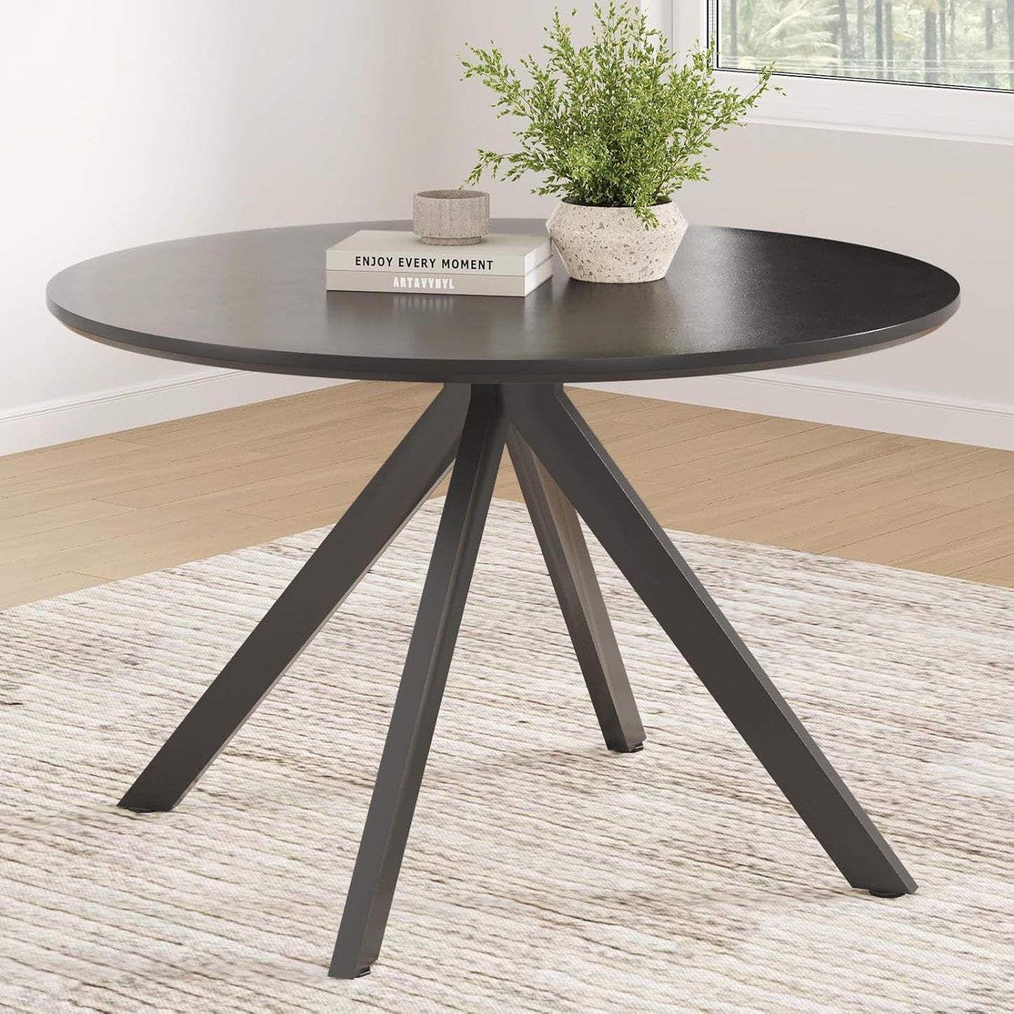 Farini Black Dining Table for 4-6 Person,47" Round Wooden Dining Table (47 inch,120cm)