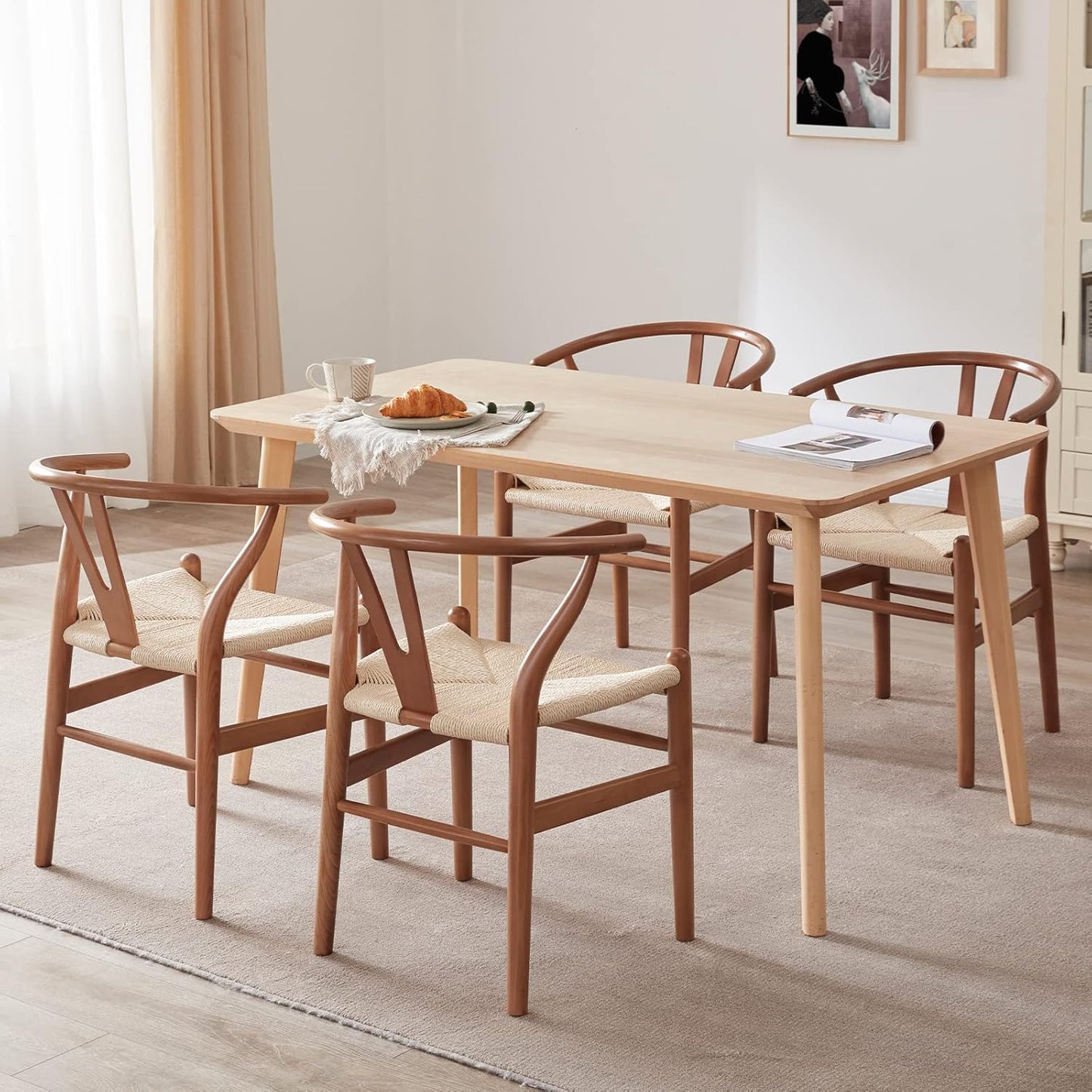 Farini Wood Wishbone Dining Room Chairs Mid Century Modern Wooden for Your Beach House, Fully Assembled