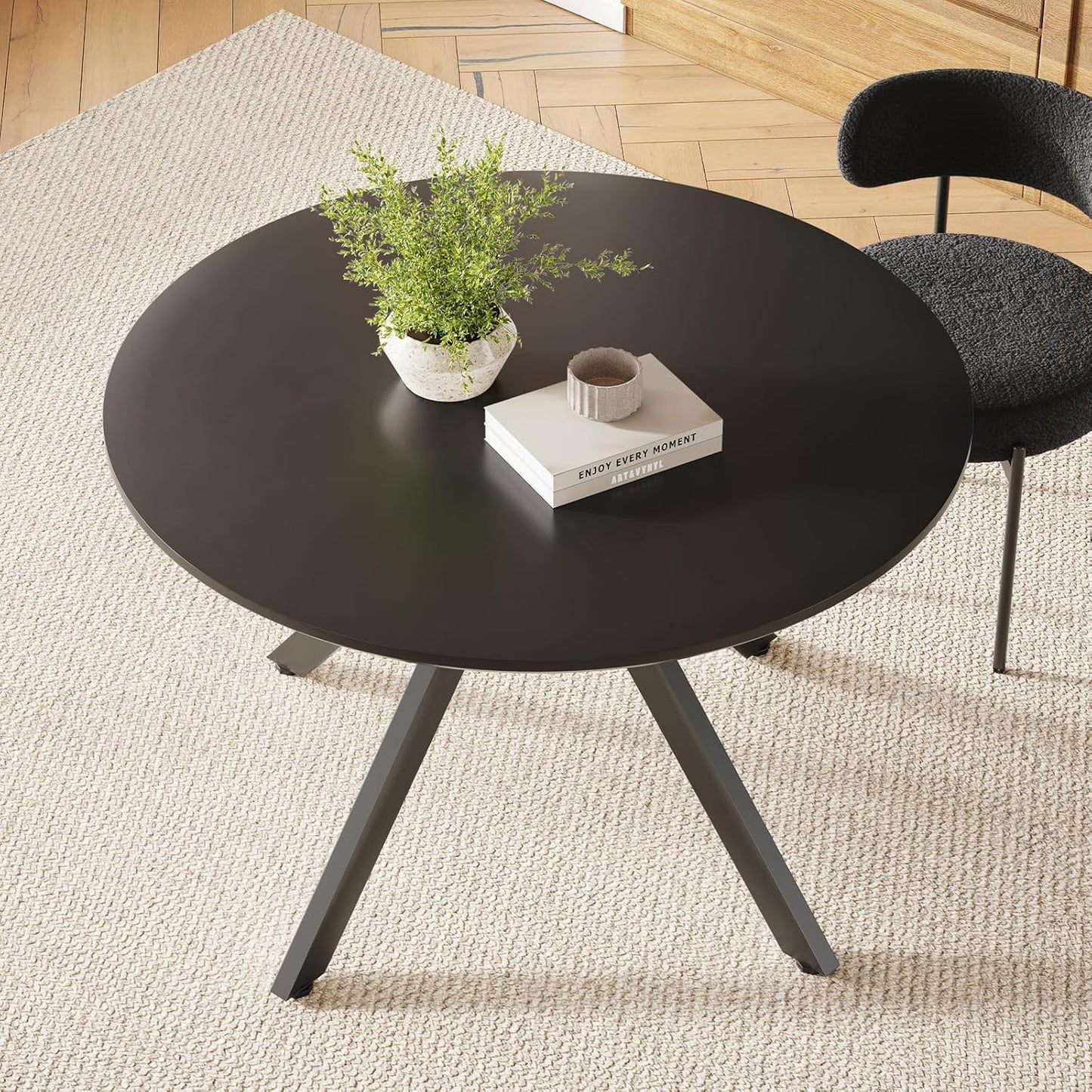 Farini Black Dining Table for 4-6 Person,47" Round Wooden Dining Table (47 inch,120cm)