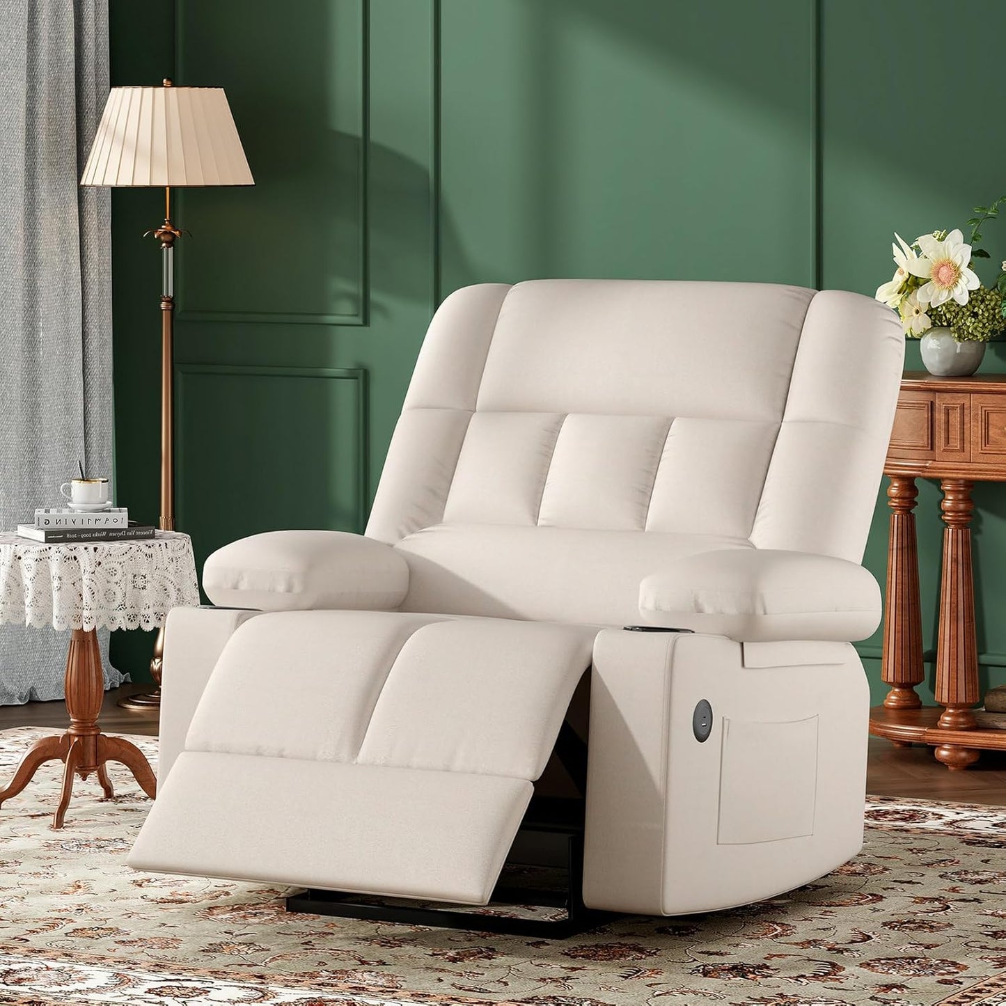 Farini Oversized Power Lift Recliner Chair with Massage and Heat for Elderly Big and Tall, Large Fabric Recliner Wide Electric Recliner Chair with USB Ports, Cup Holders, Side Pockets