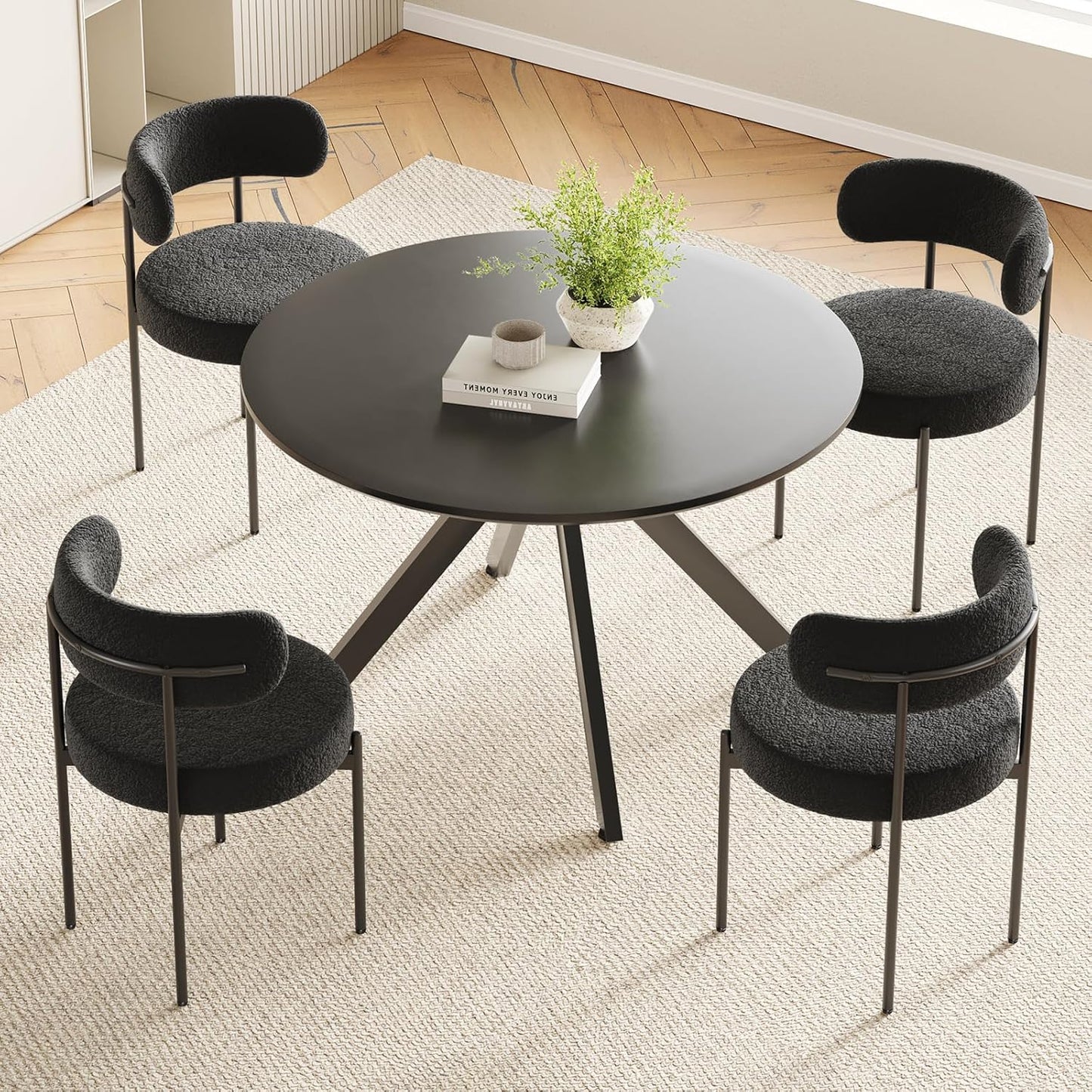 Farini Black Dining Table for 4-6 Person,47" Round Wooden Dining Table (47 inch,120cm)