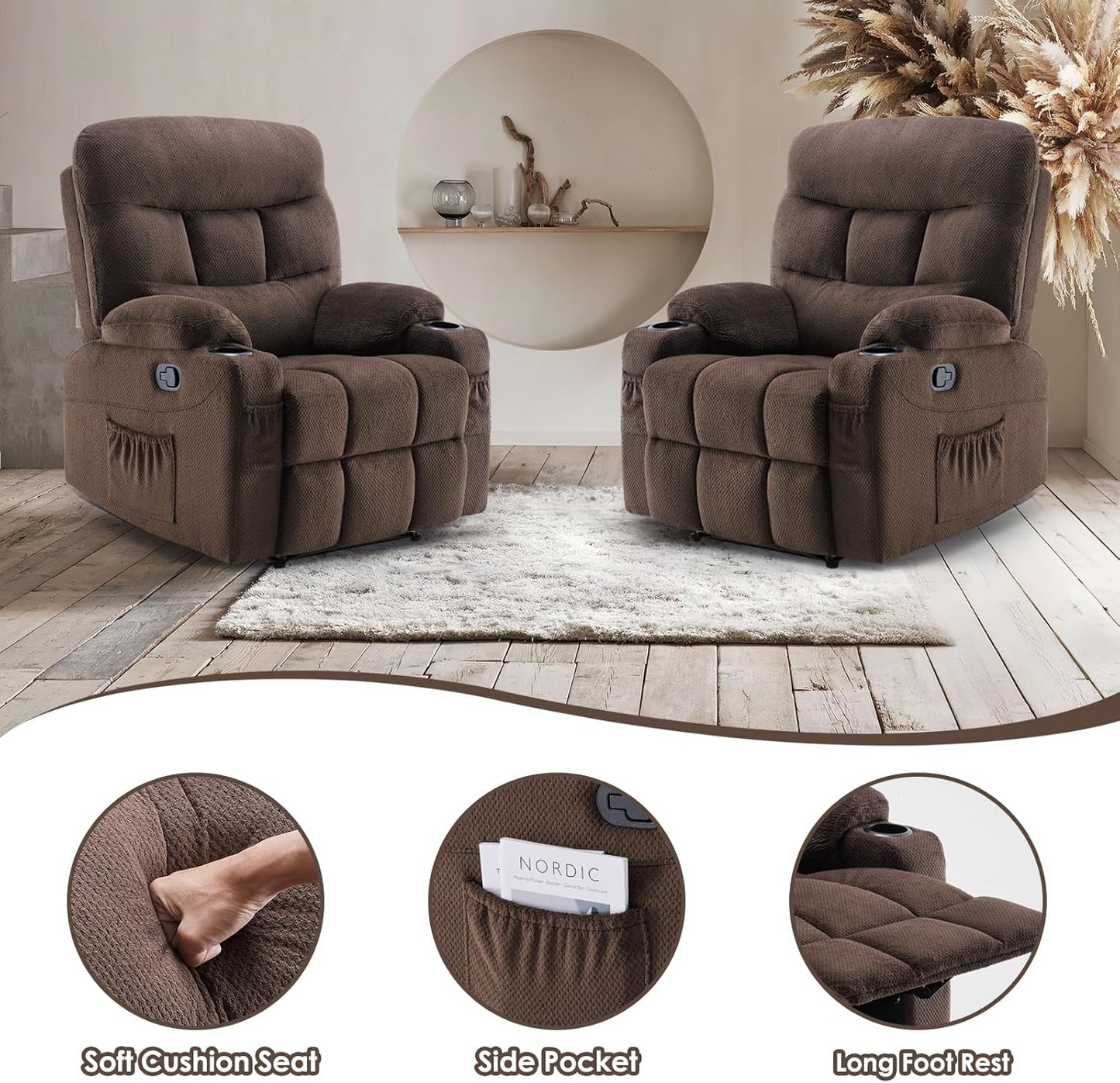 Farini Oversized Recliner Chair for Living Room Large Big Tall People Adults