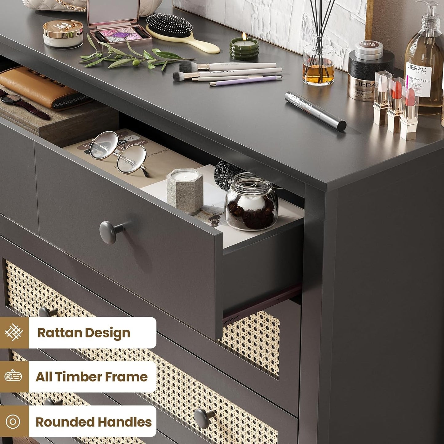 Farini Sideboard Buffet Cabinet with 4 Drawers,Modern Wooden Console Cabinet for Kitchen,Living Room, Dining Room, Hallway