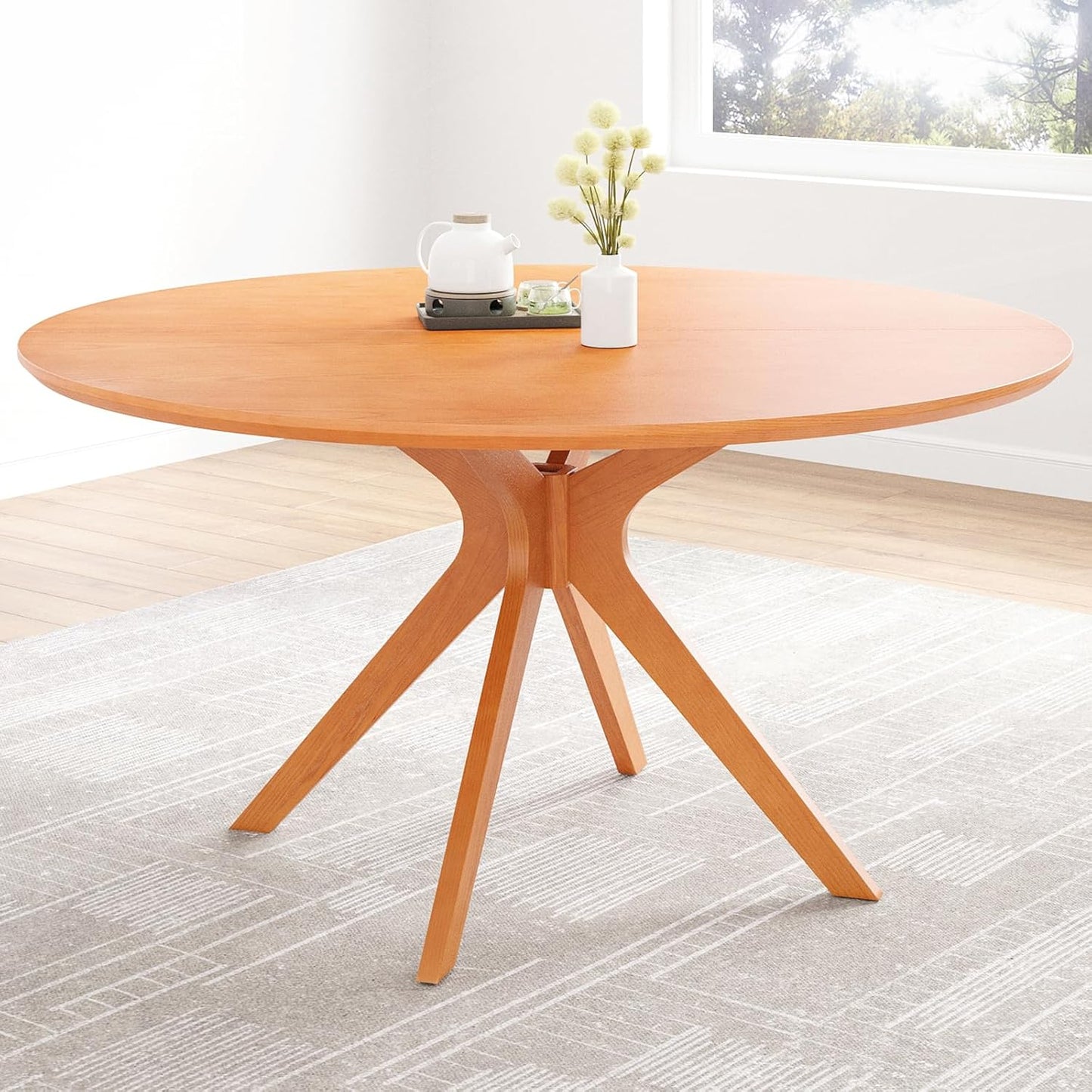 Farini 47.2" Solid Wood Round Dining Kitchen Table for 4-6 People with Intersecting Pedestal Base