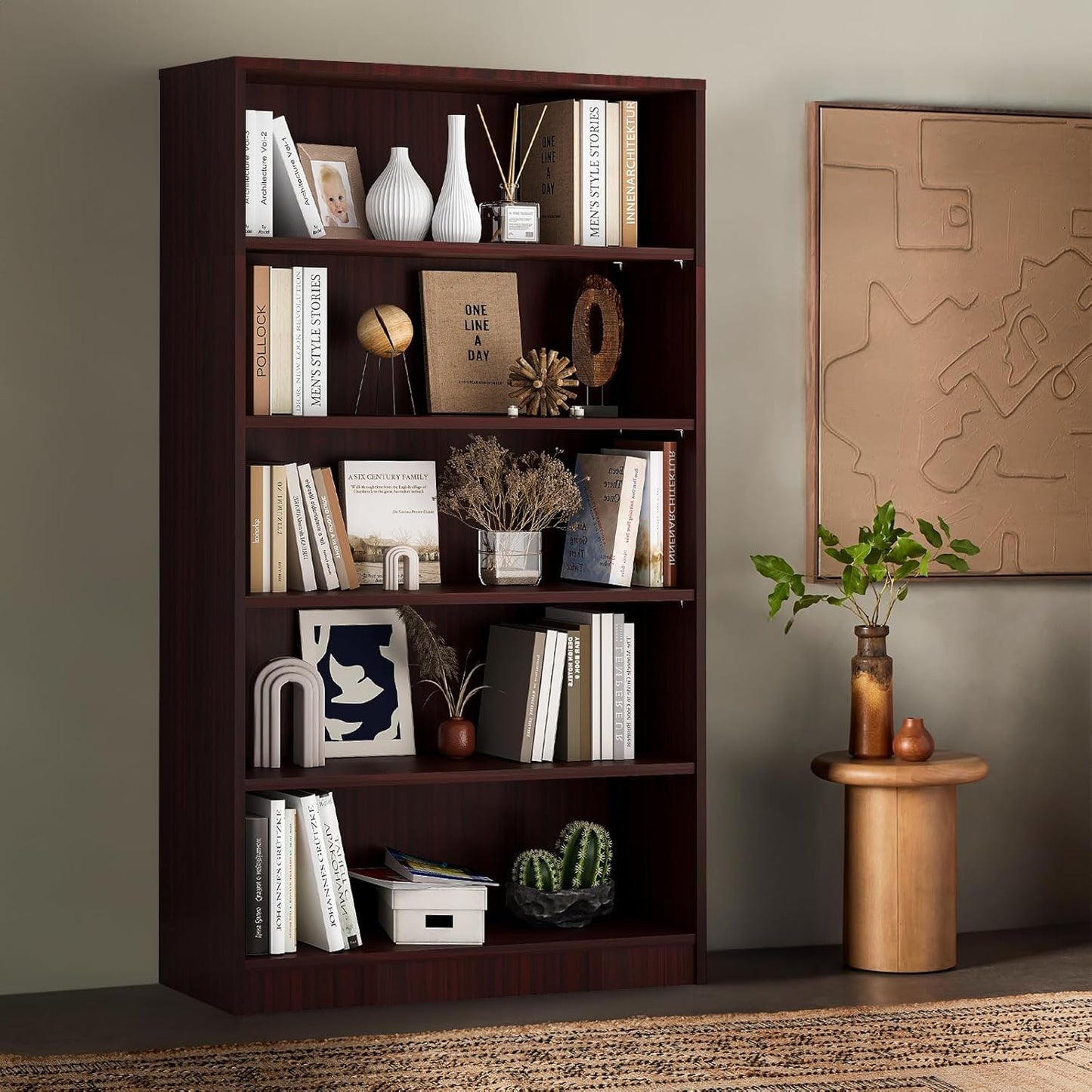 Farini 5 Shelf Bookcase,60 Inch Wood Tall Bookshelves for Living Room