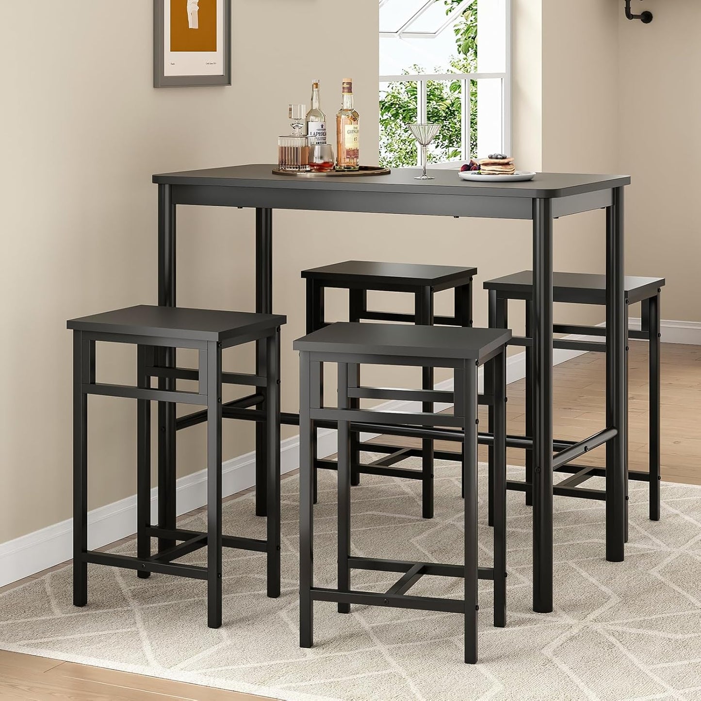 Farini 47 inch Counter Height Bar Table, Rectangular Dining Counter Tables with Metal Legs