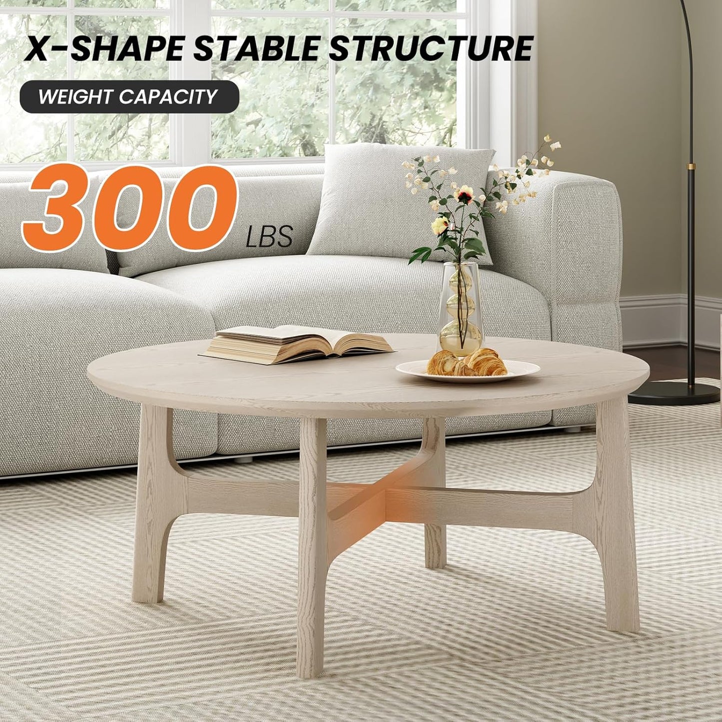 Farini Round Coffee Table,39" Wood Side Coffee Table for Living Room, White