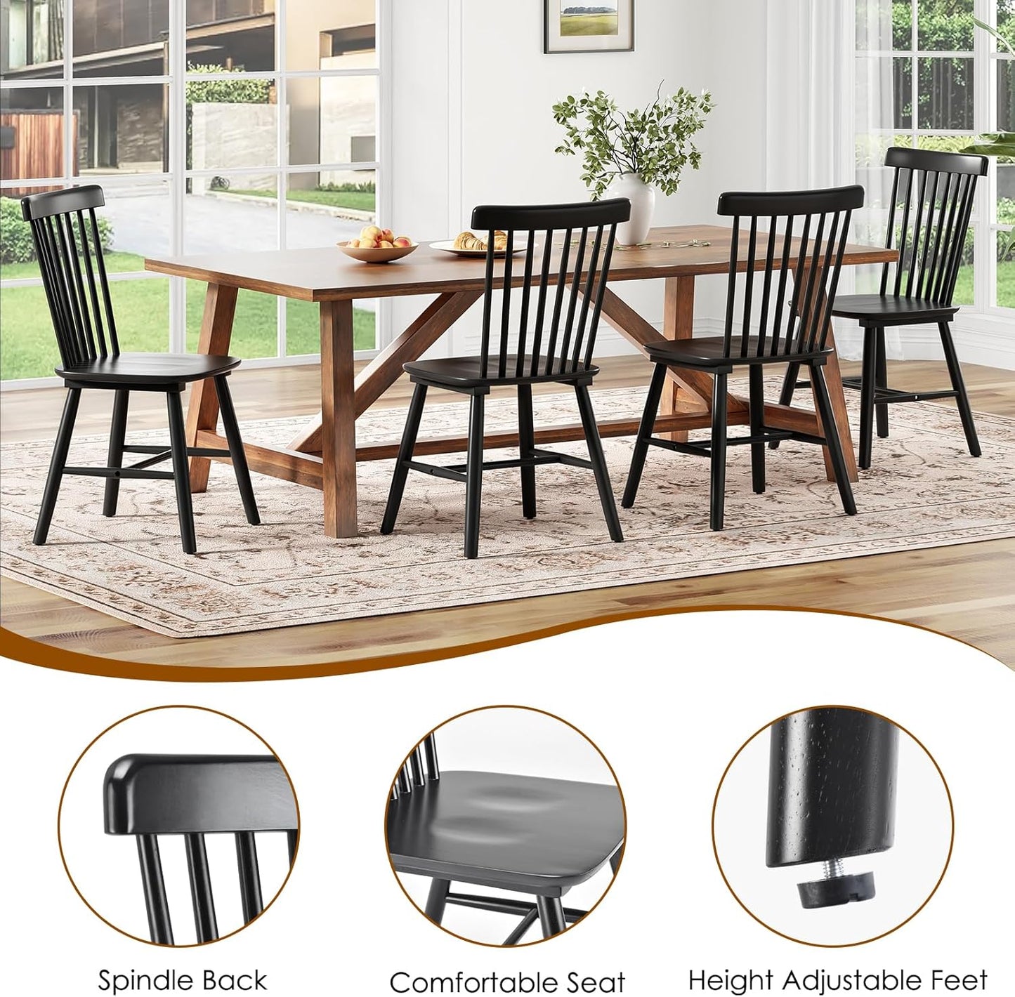 Farini Windsor Dining Chairs, Kitchen & Dining Room Chairs for Dining Room with Spindle Back, Mid Century Modern Dining Table Chairs with Comfortable Seat, Wood Dining Chair