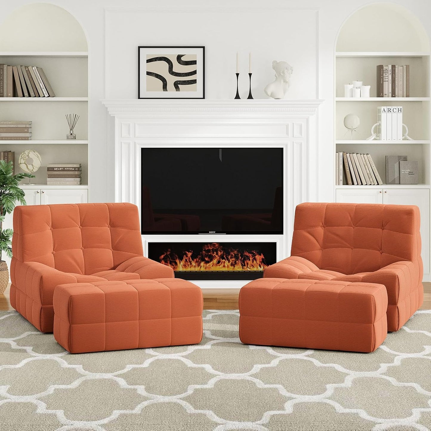 Farini Bean Bag Chair for Adults with Ottoman, Oversized Beanbag Chairs with High-Density Memory Foam, Comfy Lazy Sofa with Head, Neck, Back, Lumbar, Hip Support for Living Room, Bedroom