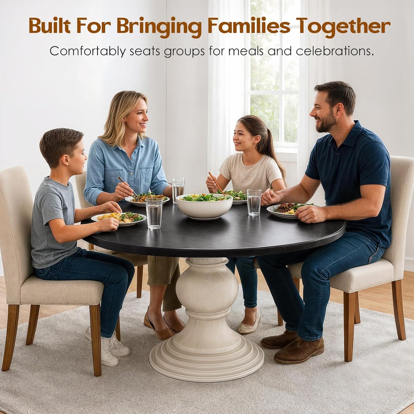 Farini 47.2" Wood Round Dining Table, Kitchen Table for 4-6 People with Pedestal Base, Ideal for Kitchen and Dining Room