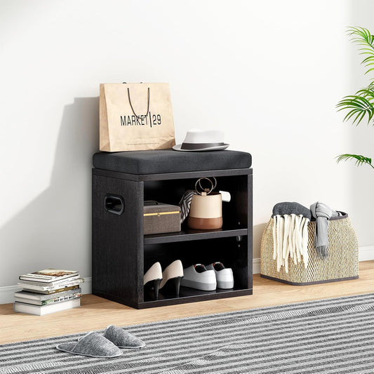 Farini Small Shoe Bench for Entryway With Cushion, Storage and Seating - White Rack With Bench Seat