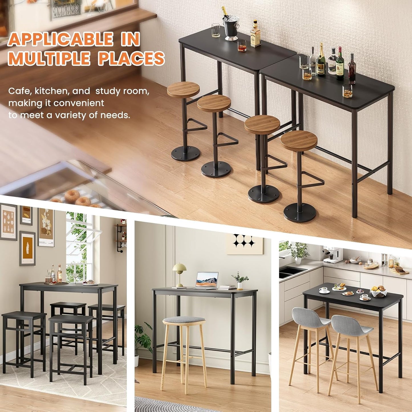 Farini 47 inch Counter Height Bar Table, Rectangular Dining Counter Tables with Metal Legs