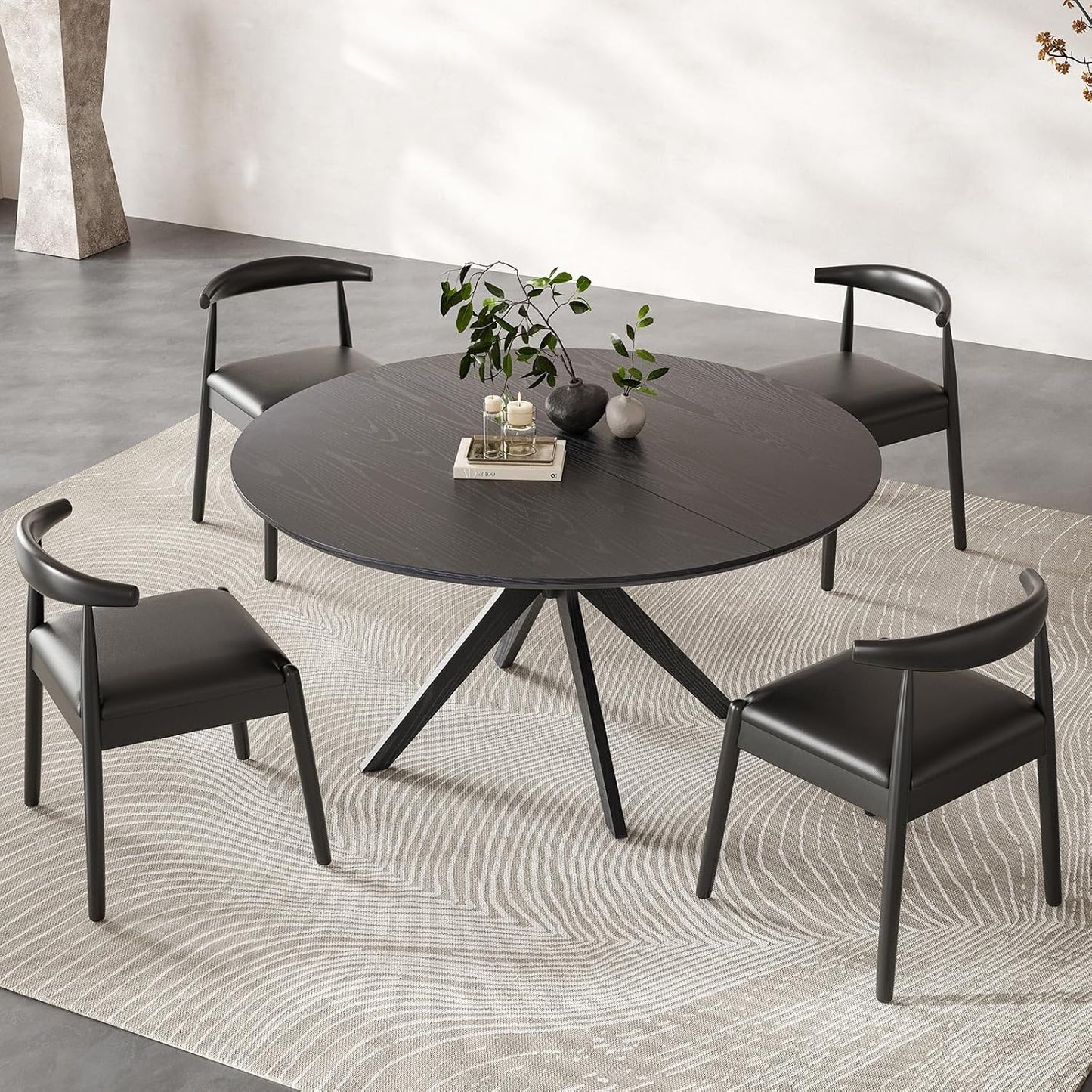 Farini 47.2" Solid Wood Round Dining Kitchen Table for 4-6 People with Intersecting Pedestal Base
