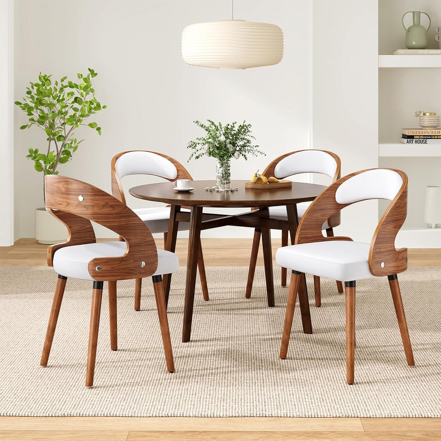 Farini Set of 2 or 4 Wood Dining Chairs with Curved Backrest for Kitchen Dining Room