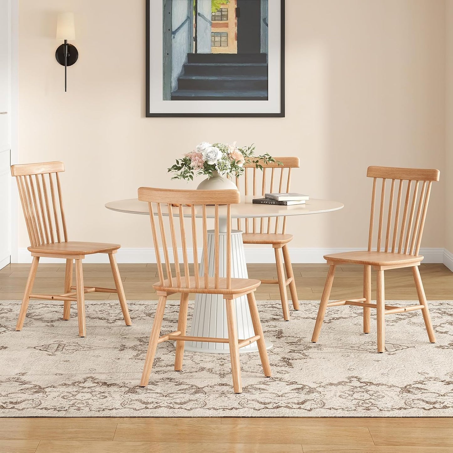 Farini Windsor Dining Chairs, Kitchen & Dining Room Chairs for Dining Room with Spindle Back, Mid Century Modern Dining Table Chairs with Comfortable Seat, Wood Dining Chair