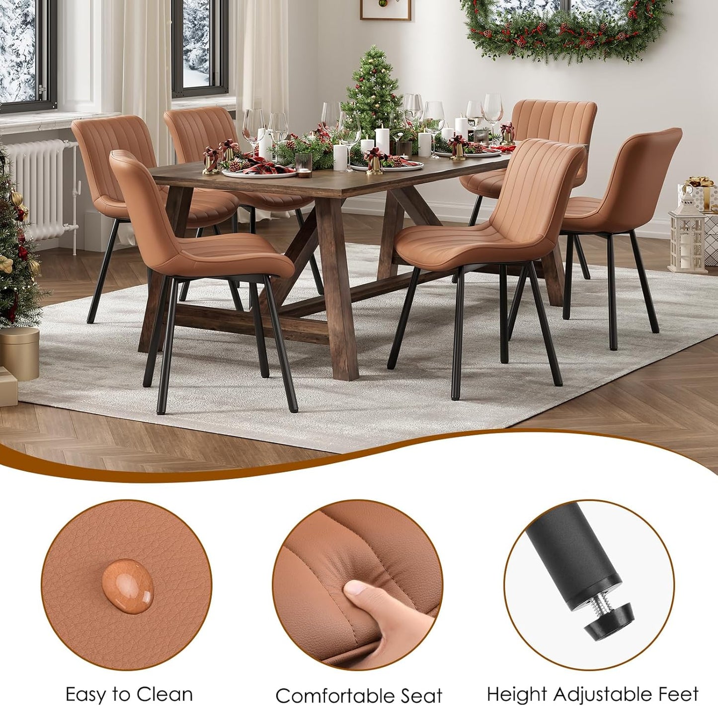 Farini Dining Chairs Set of 2, Faux Leather Kitchen & Dining Room Chairs for Dining Room, Mid Century Modern Dining Table Chairs with Metal Legs