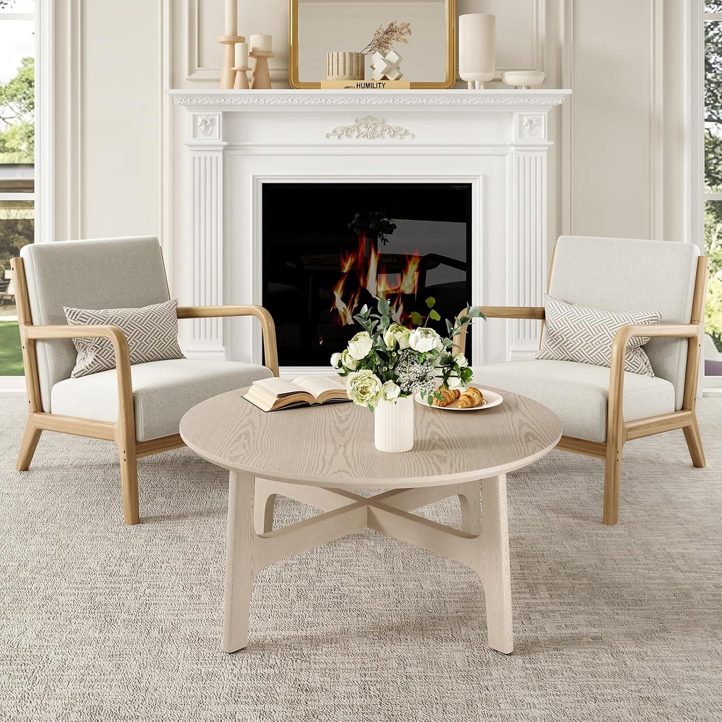 Farini Round Coffee Table,39" Wood Side Coffee Table for Living Room, White