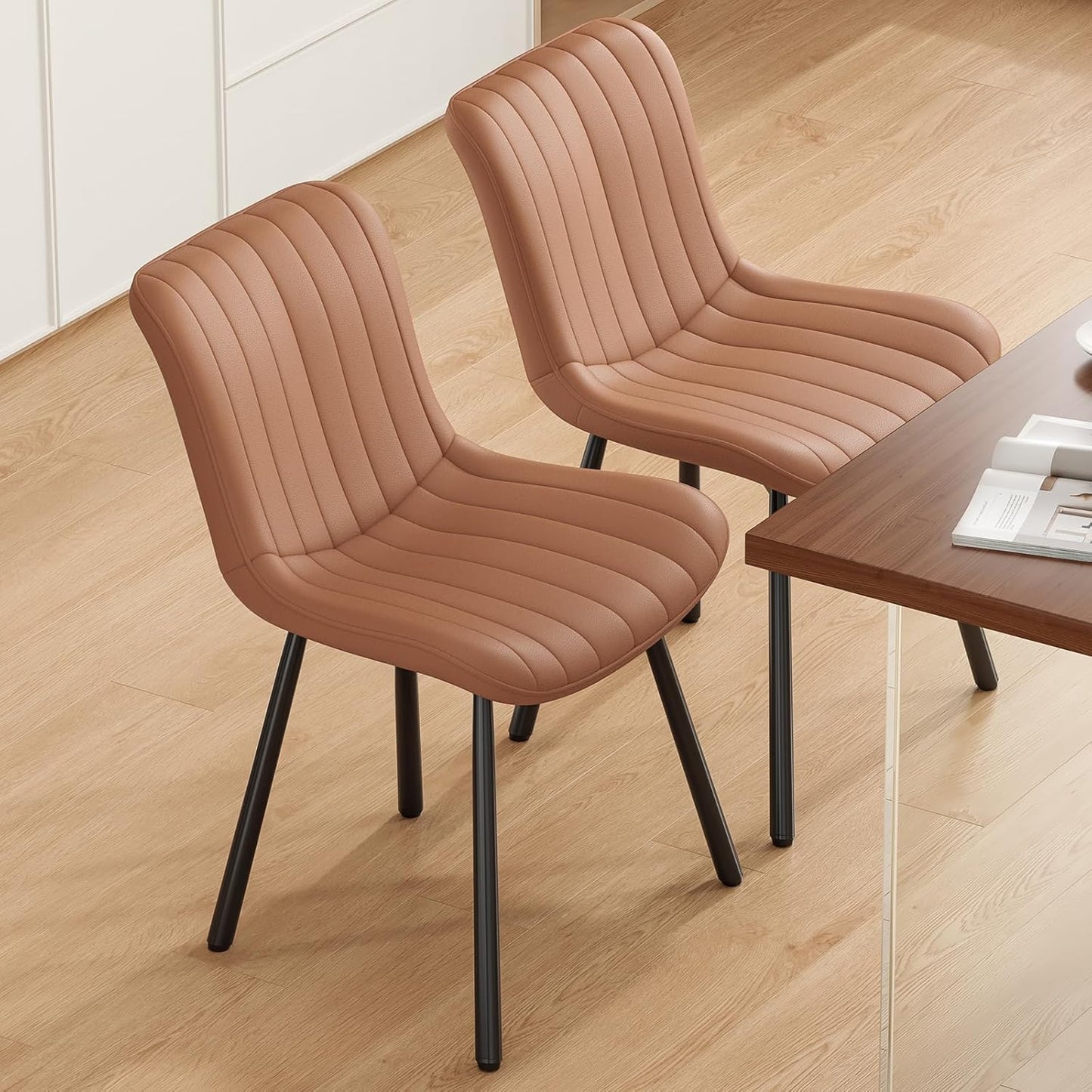 Farini Dining Chairs Set of 2, Faux Leather Kitchen & Dining Room Chairs for Dining Room, Mid Century Modern Dining Table Chairs with Metal Legs