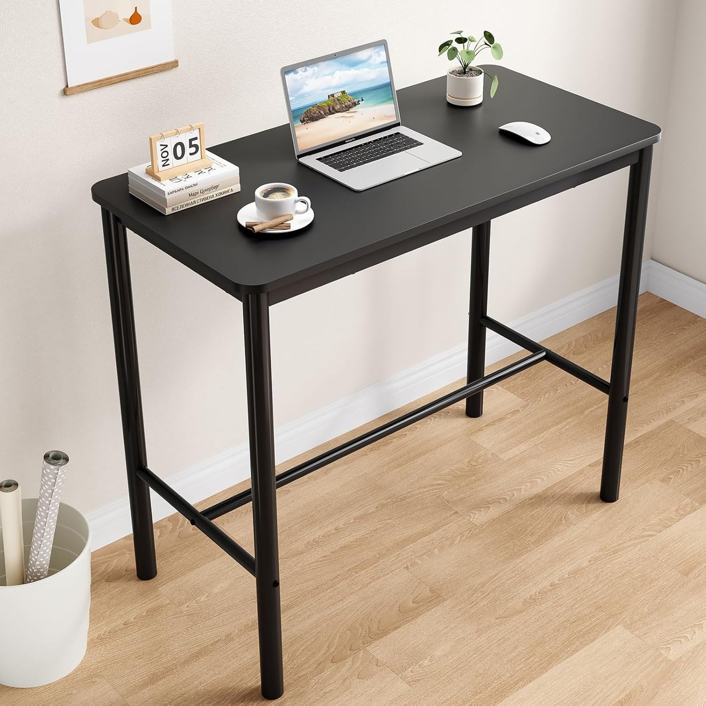 Farini 47 inch Counter Height Bar Table, Rectangular Dining Counter Tables with Metal Legs
