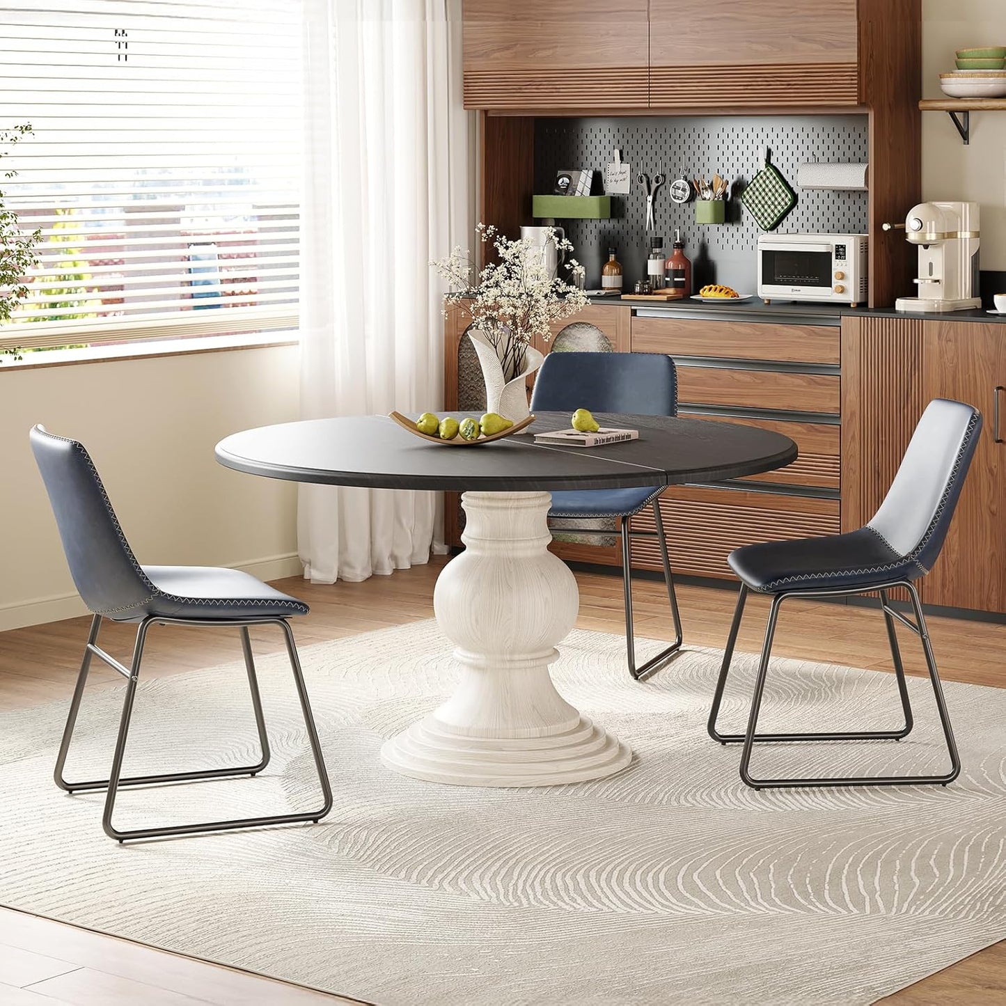 Farini 47.2" Wood Round Dining Table, Kitchen Table for 4-6 People with Pedestal Base, Ideal for Kitchen and Dining Room