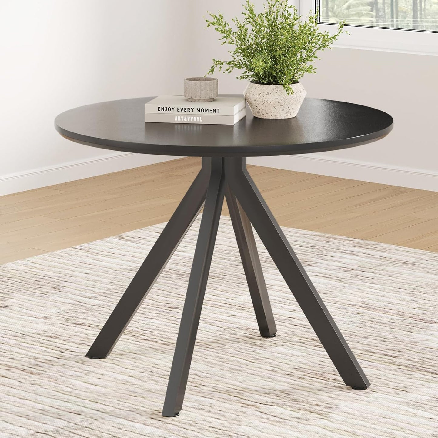 Farini Black Dining Table for 4-6 Person,39" Round Wooden Dining Tabletop and Metal Frame for Home Kitchen Dining Desk