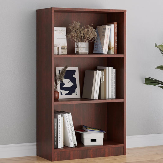 Farini Bookcase Freestanding 3 Shelf Wood Bookshelf Adjustable Shelves for Home Office,3 Layer, Grey