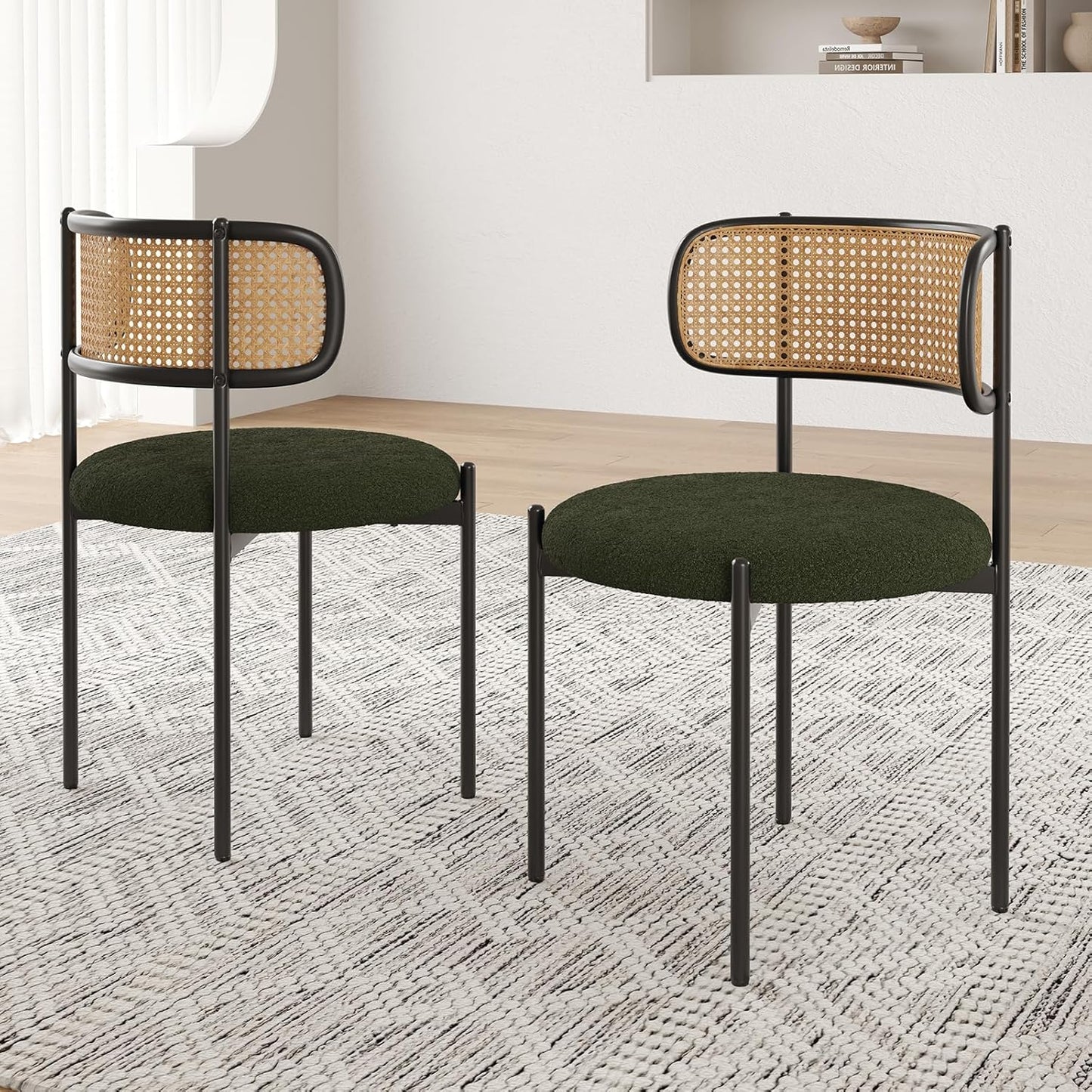 Farini Modern Upholstered Dining Chairs, Set of 2 or 4, Rattan Back Kitchen Chairs with Metal Legs