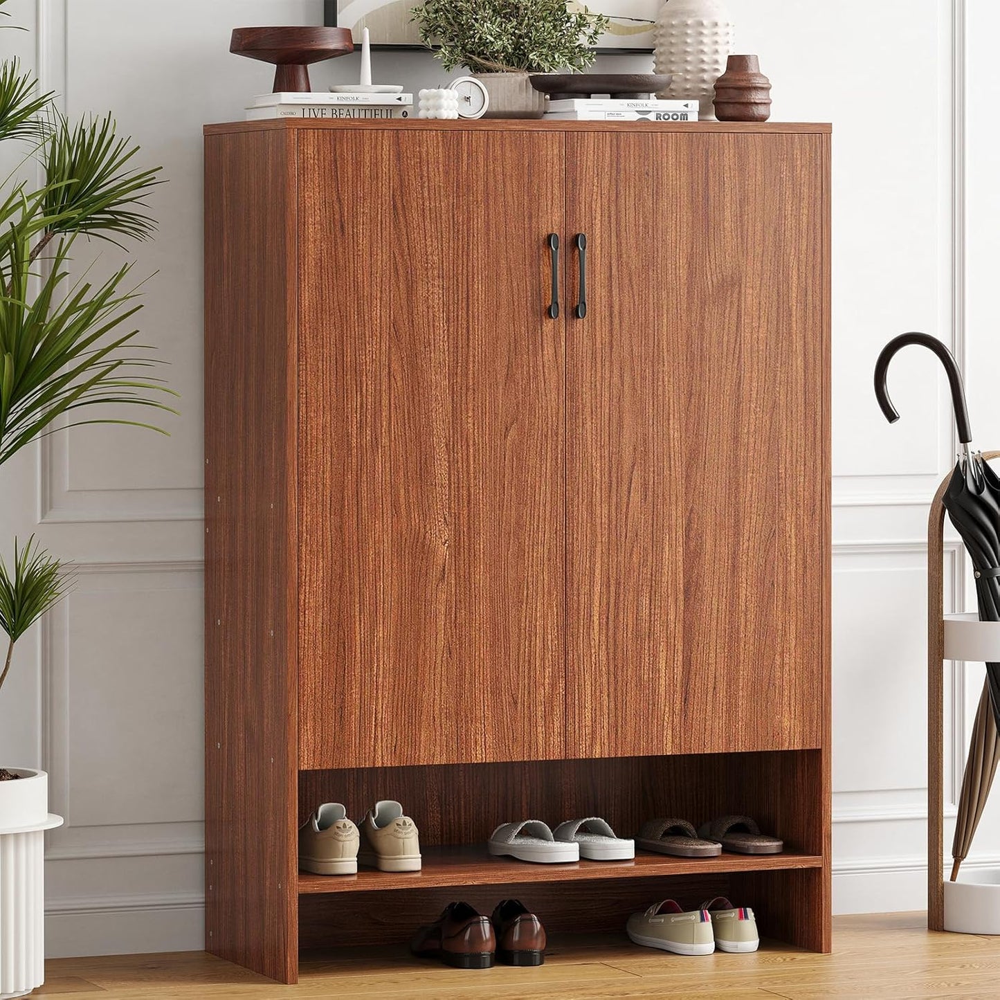 Farini Shoe Cabinet with Doors, 7 Tier 28 Pairs Shoe Cabinet Storage for Entryway, Hidden Narrow Shoe Cabinets with Adjustable Shelves for Hallway, Living Room