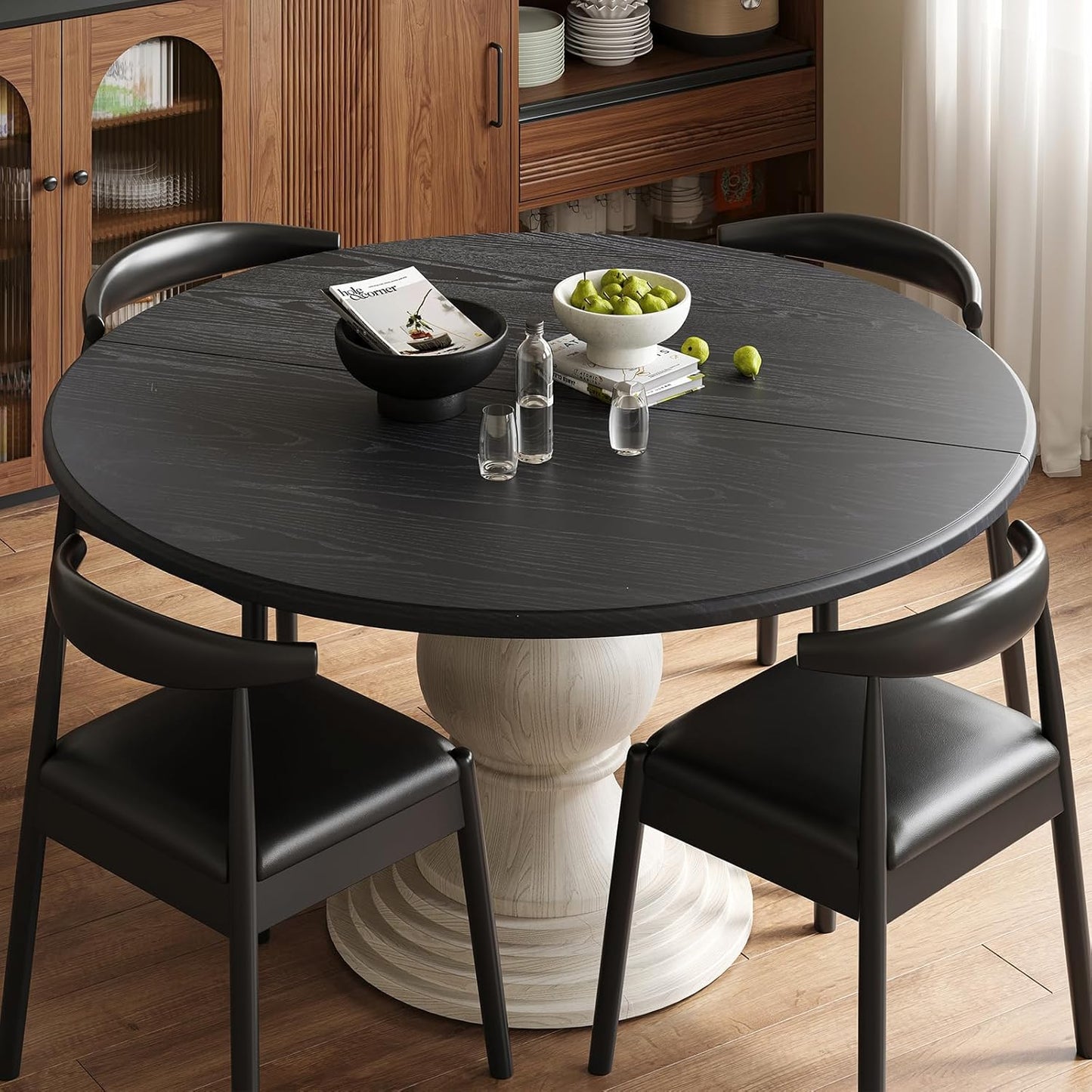 Farini 47.2" Wood Round Dining Table, Kitchen Table for 4-6 People with Pedestal Base, Ideal for Kitchen and Dining Room