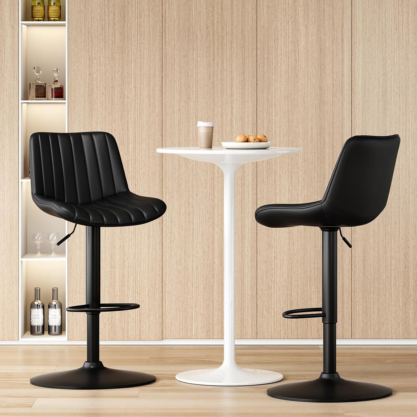 Farini Bar Stools Set of 2, Swivel Adjustable Barstools, Bar Height Stools with Back Support, PU Leather Counter Height Bar Chairs for Kitchen Island Rustic Barstool