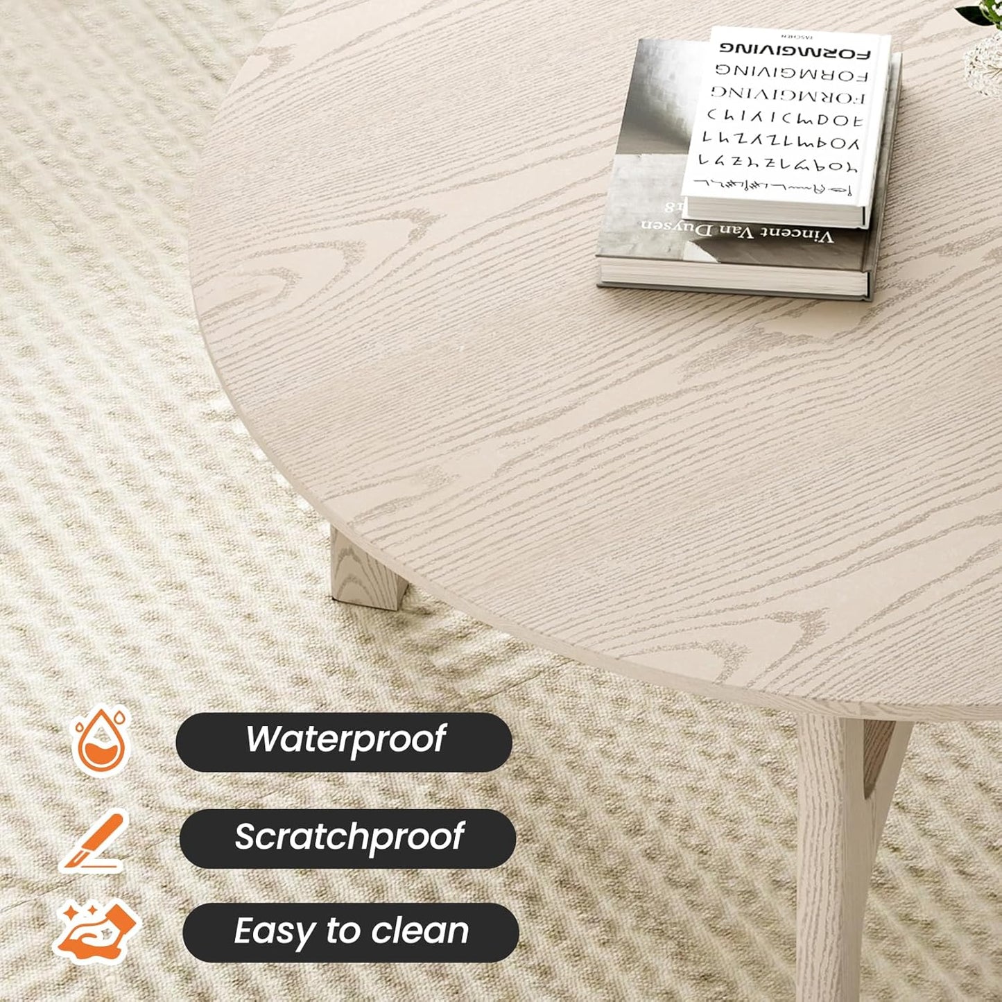 Farini Round Coffee Table,39" Wood Side Coffee Table for Living Room, White