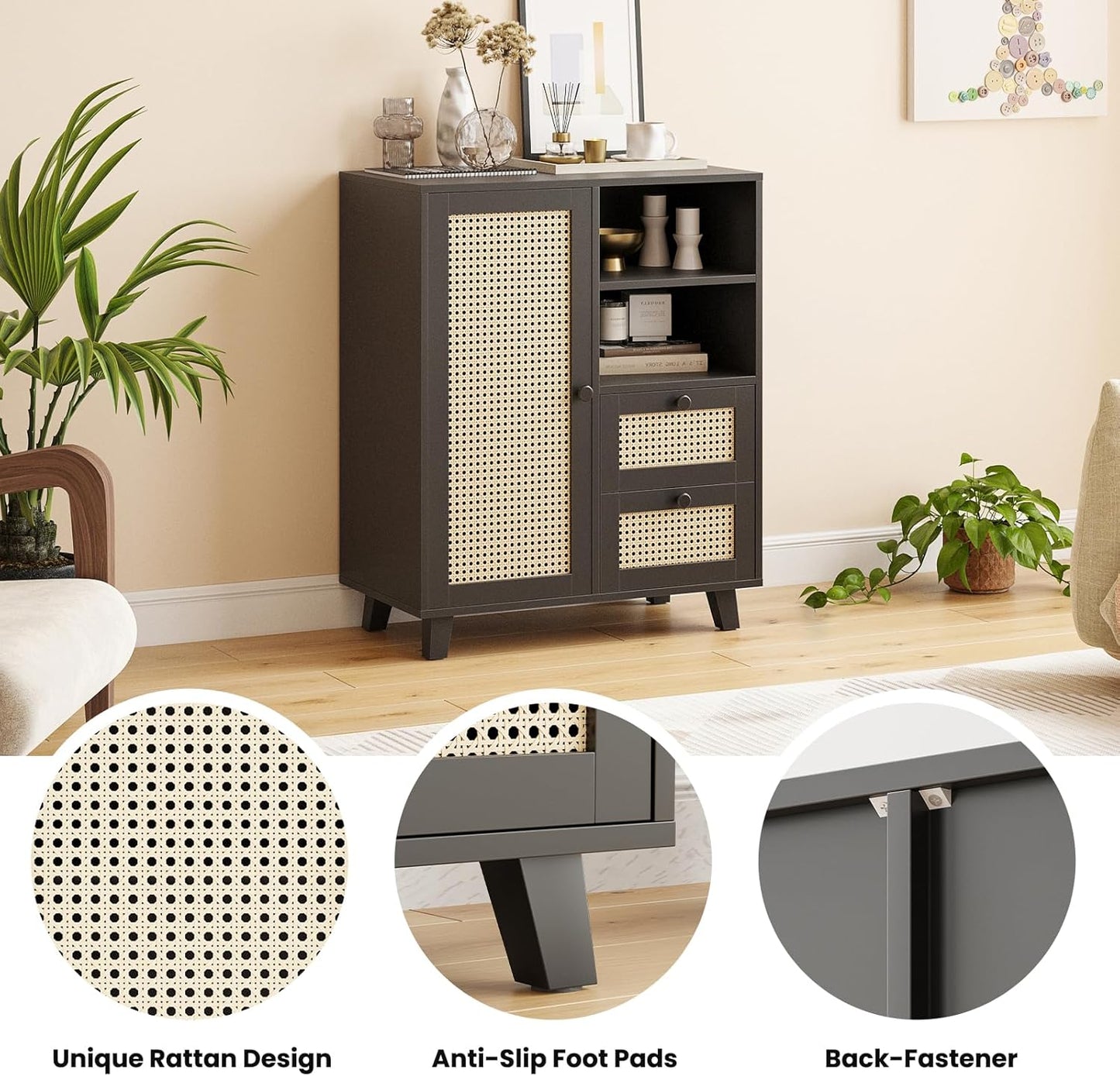 Farini Sideboard Buffet Cabinet, Accent Cabinet with Drawers and Adjustable Shelf for Kitchen, Living Room, Entryway