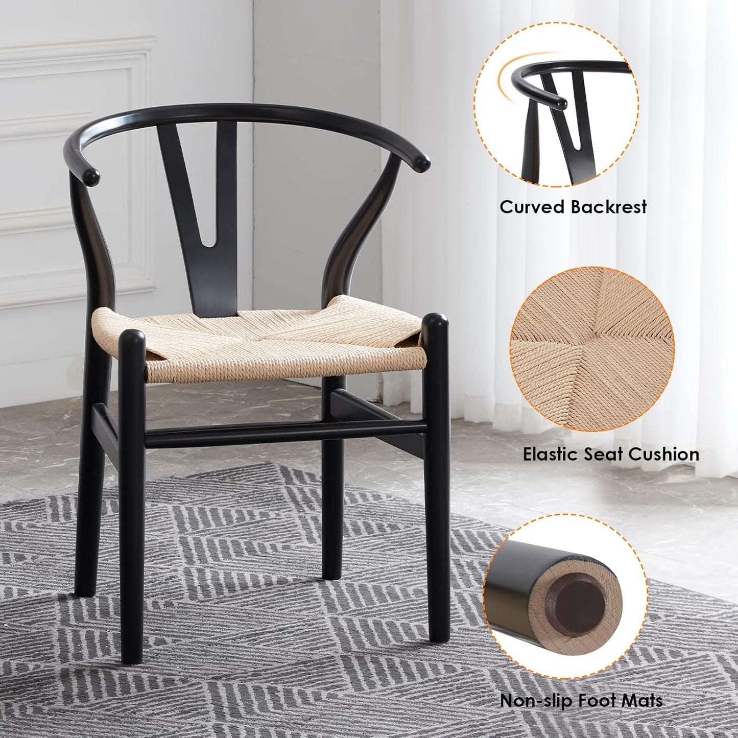 Farini Fully Assembled Wishbone Rattan Dining Room Chairs, Set of 2 or 4