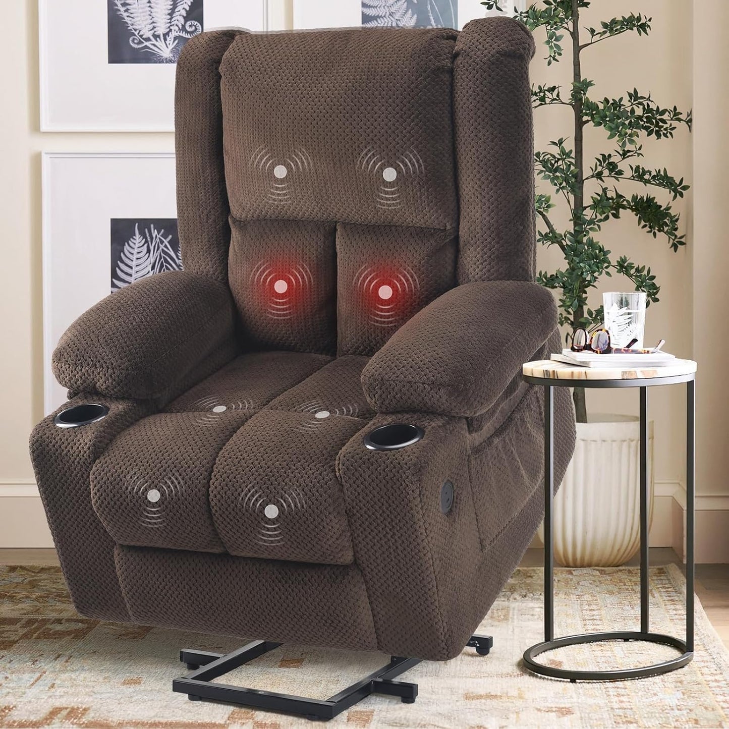 Farini Power Lift Recliner Chair with Massage and Heat for Elderly People, USB Ports and Cup Holders