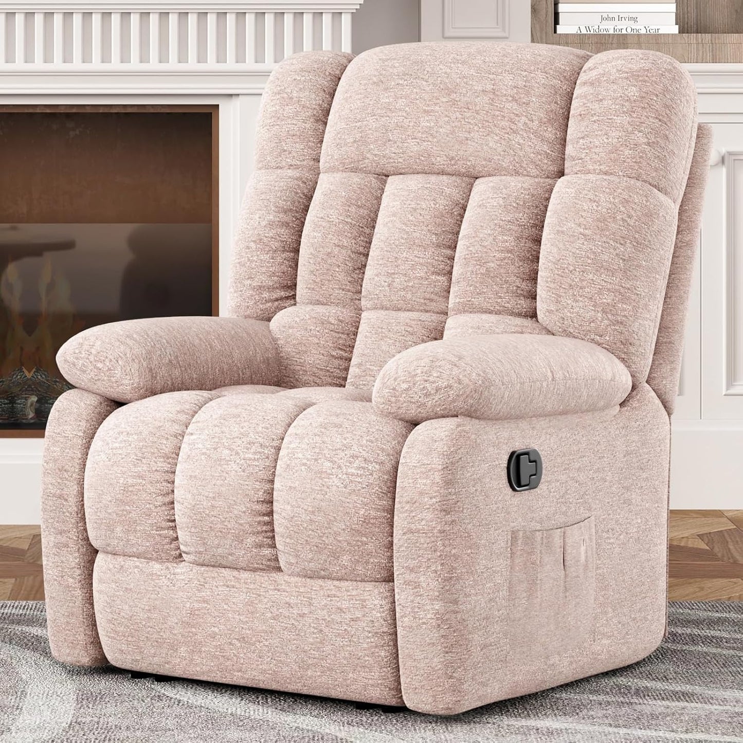 Farini Recliner Chair, Upholstered Rocker Recliner Chair with Side Pocket, Ergonomic 110°-160° Adjustable Reclining Chairs for Adults, Single Sofa Chair with Footrest,Recliner Sofa for Living Room