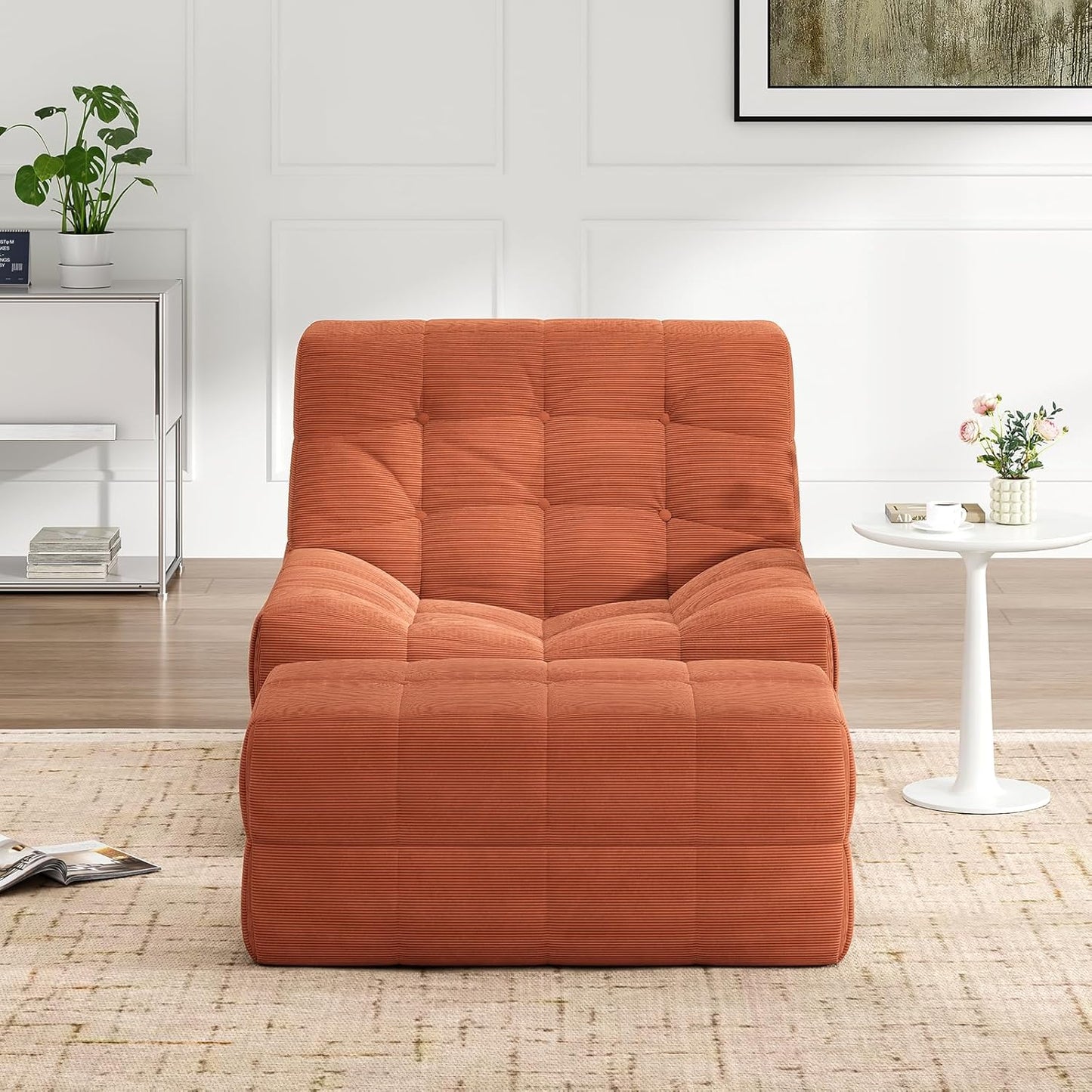 Farini Bean Bag Chair for Adults with Ottoman, Oversized Beanbag Chairs with High-Density Memory Foam, Comfy Lazy Sofa with Head, Neck, Back, Lumbar, Hip Support for Living Room, Bedroom