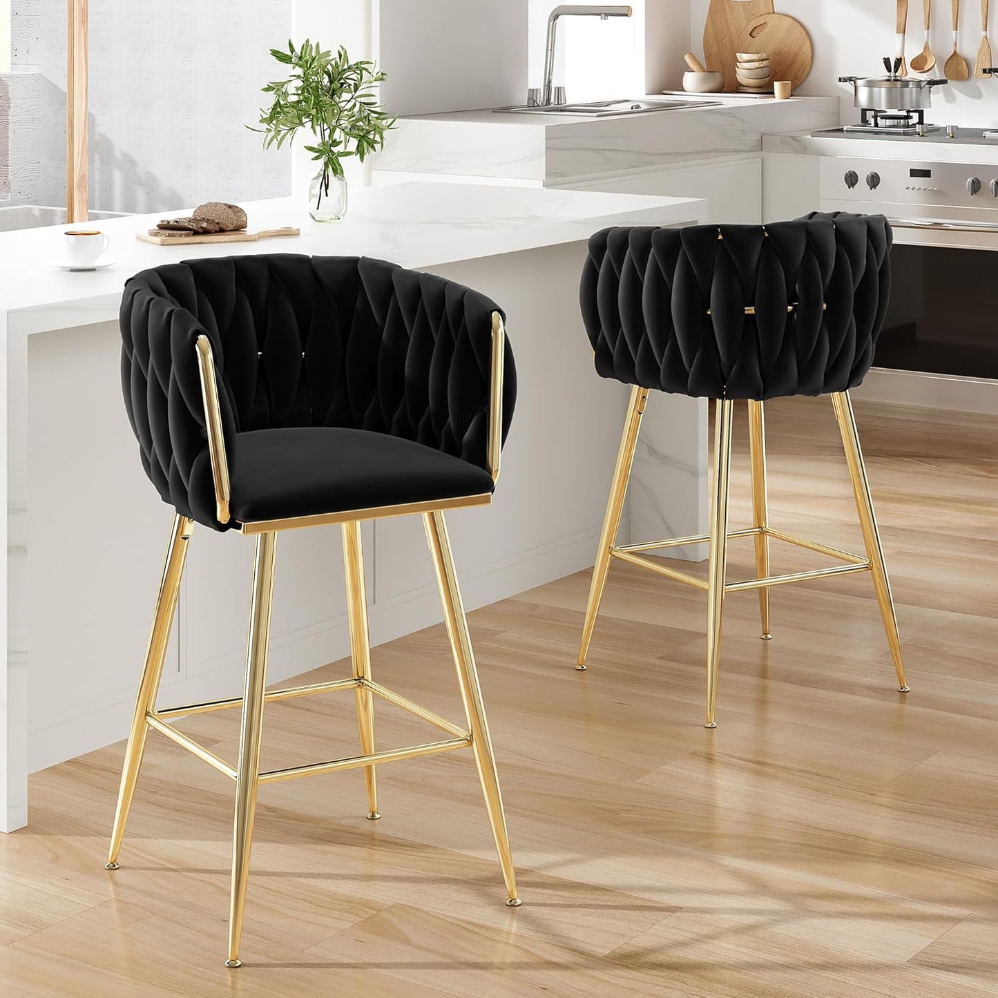 Farini Counter Height Bar Stools Set of 2 or 4, 26 Inch Modern Mid-Century Kitchen Island Stools with Backs & Metal Legs
