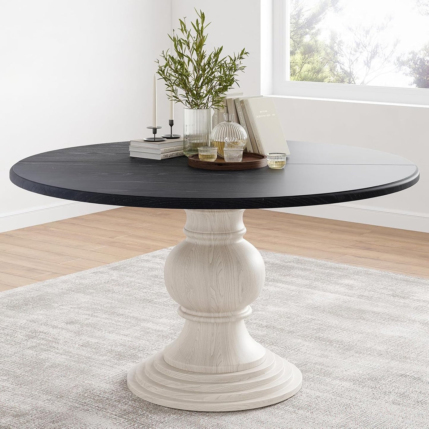 Farini 47.2" Wood Round Dining Table, Kitchen Table for 4-6 People with Pedestal Base, Ideal for Kitchen and Dining Room